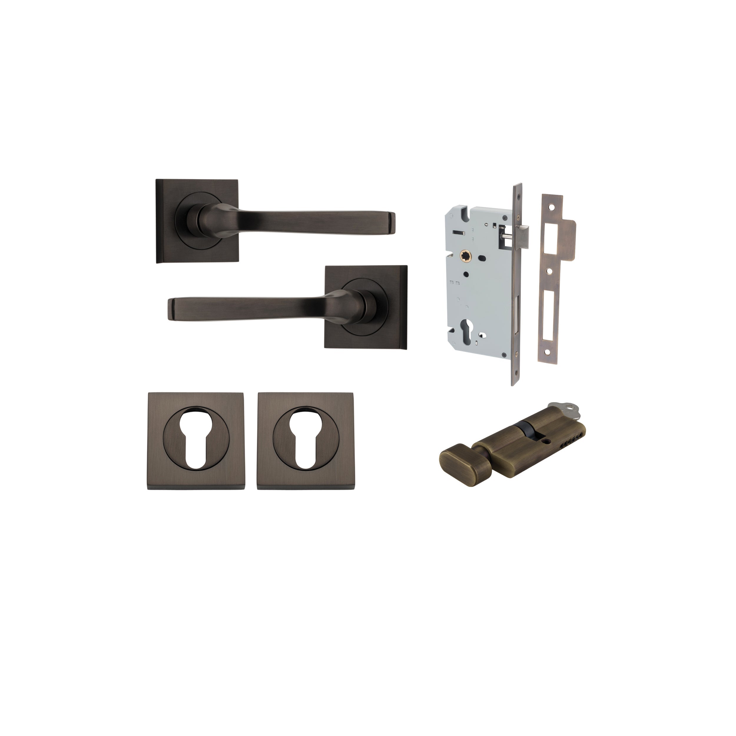 Annecy Lever - Square Rose - Entry Point - Iver - Signature Brass - Door Levers - Entrance Kit - Door Handle - Solid Brass