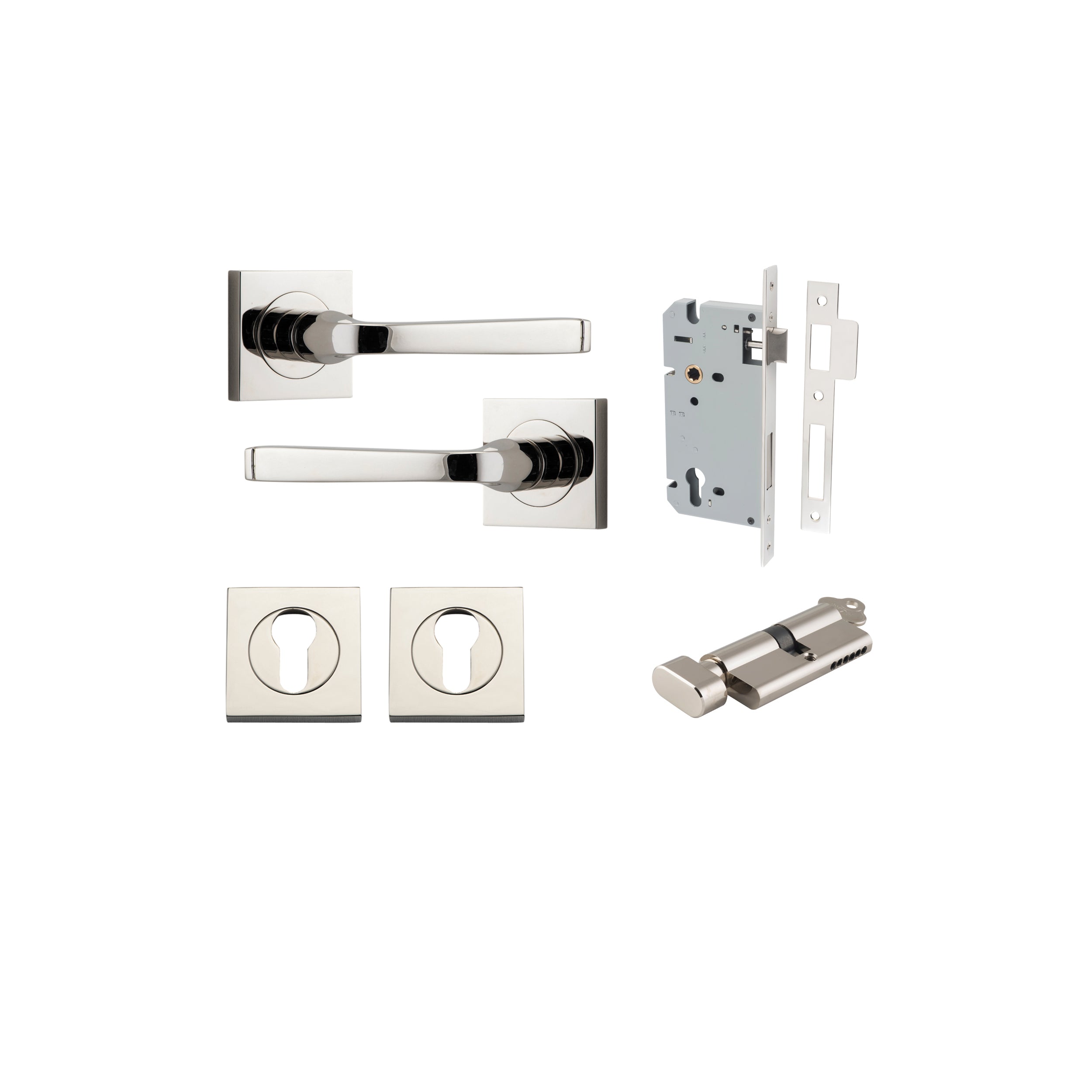 Annecy Lever - Square Rose - Entry Point - Iver - Polished Nickel - Door Levers