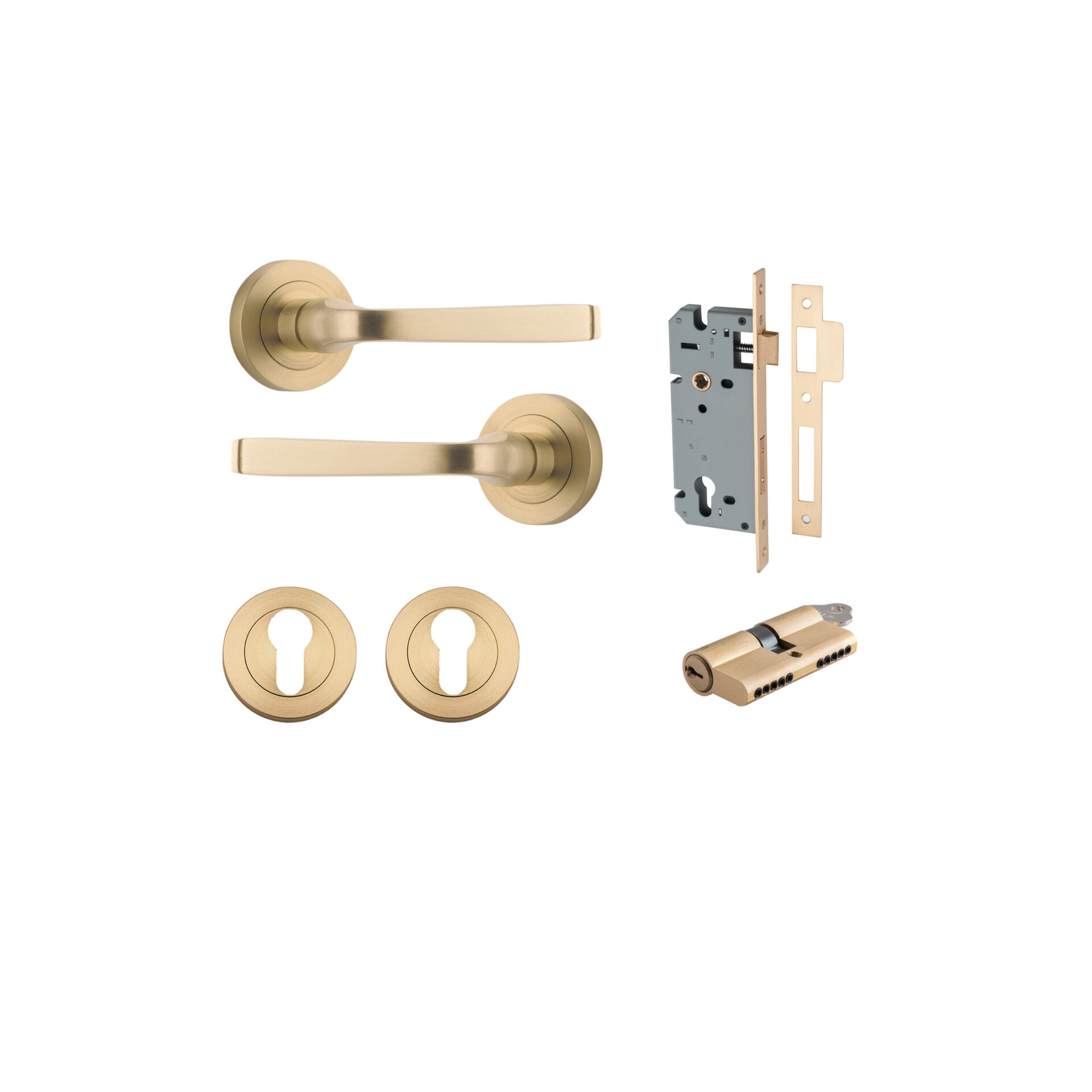 IVER Annecy Solid Brass Round Rose Door Handle – Multiple Finishes Available - Iver - Brushed Brass - Door Levers