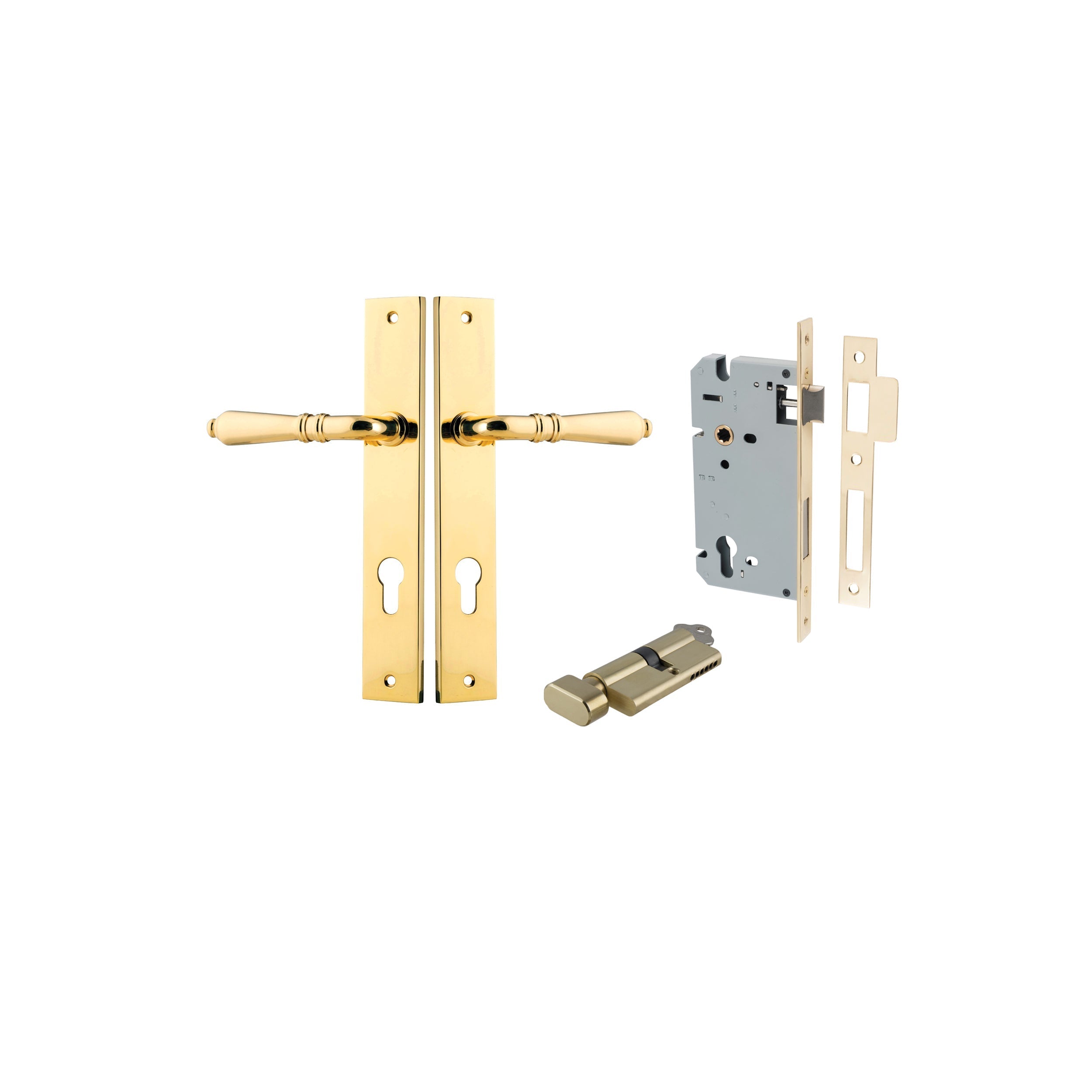 Sarlat Lever - Rectangular Backplate - Entry Point - Iver - Polished Brass - Door Levers