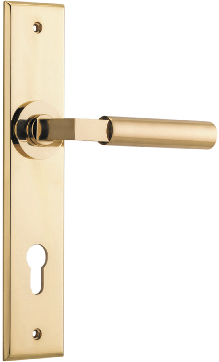 Berlin Lever - Chamfered Backplate - Entry Point - Iver - Polished Brass - Door Levers