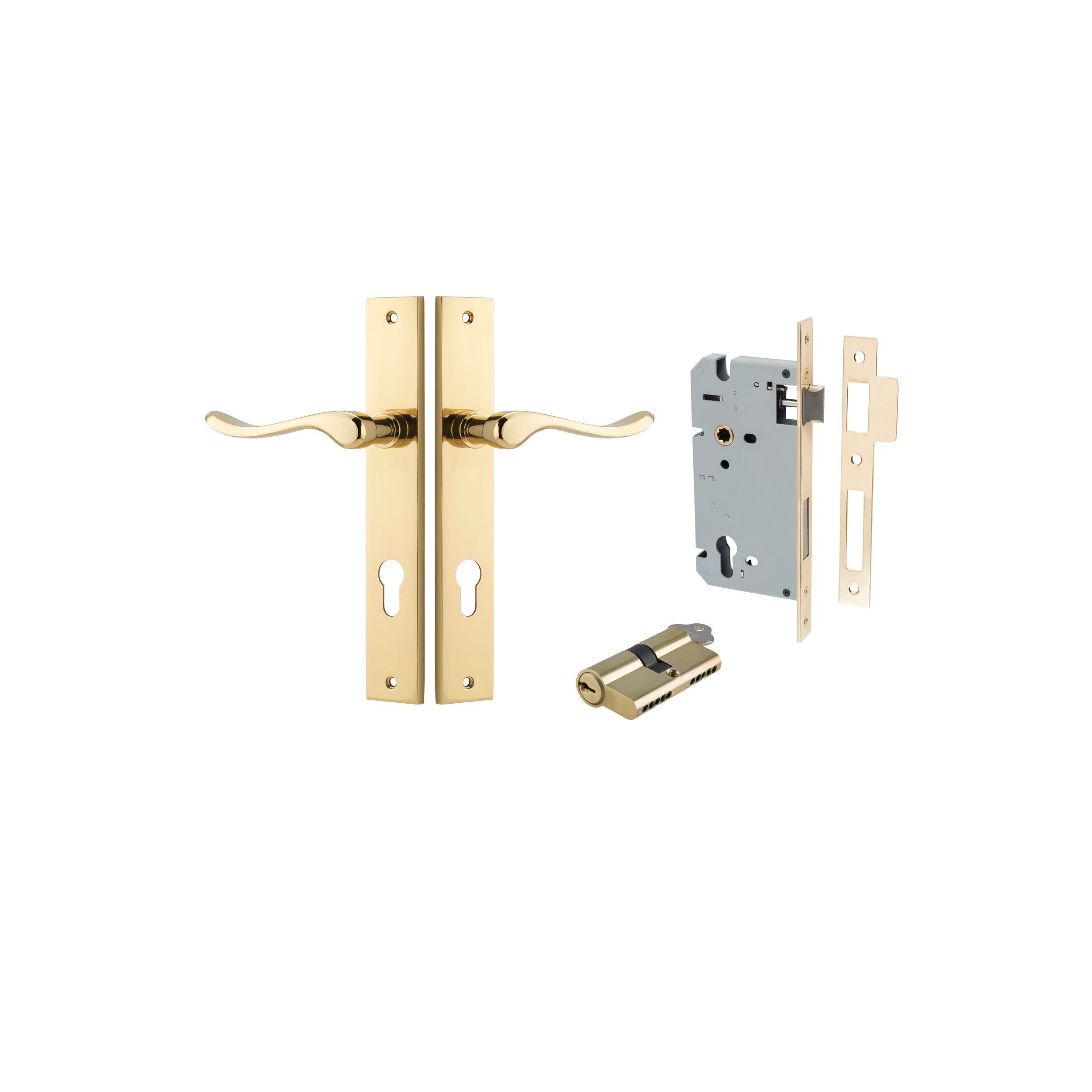 Stirling Lever - Rectangular Backplate - Entry Point - Iver - Polished Brass - Door Levers