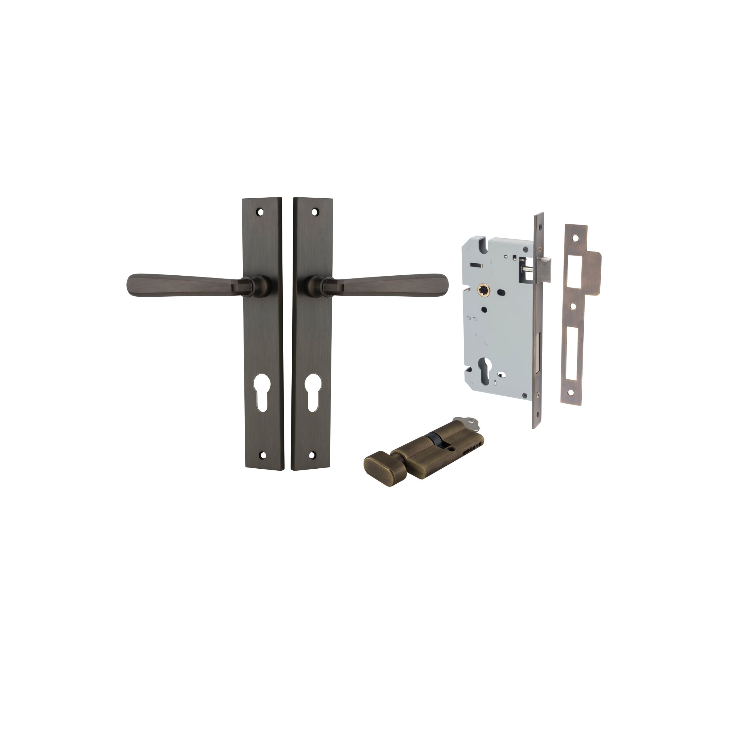 Copenhagen Lever - Rectangular Backplate - Entry Point - Iver - Signature Brass - Door Levers