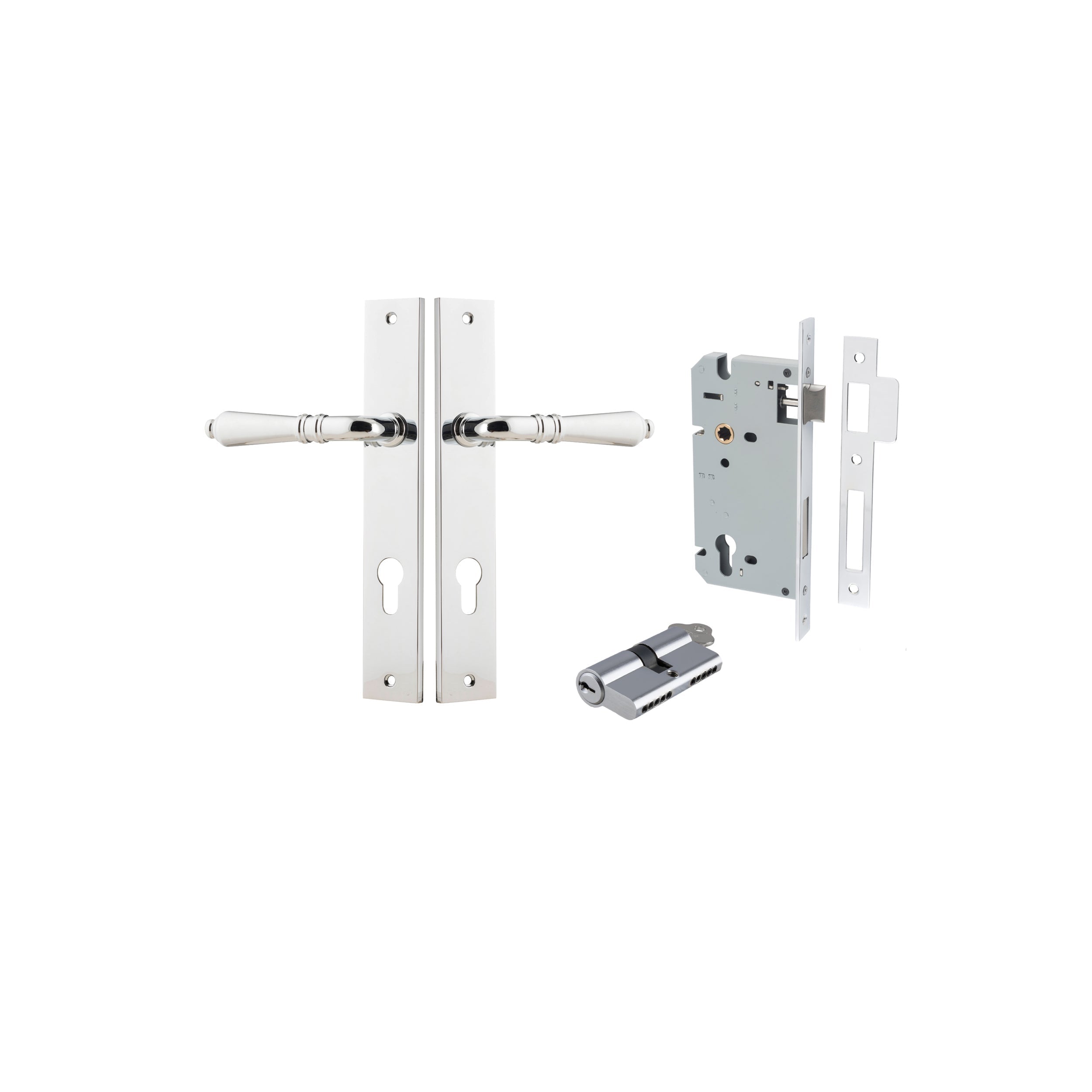 Sarlat Lever - Rectangular Backplate - Entry Point - Iver - Polished Chrome - Door Levers