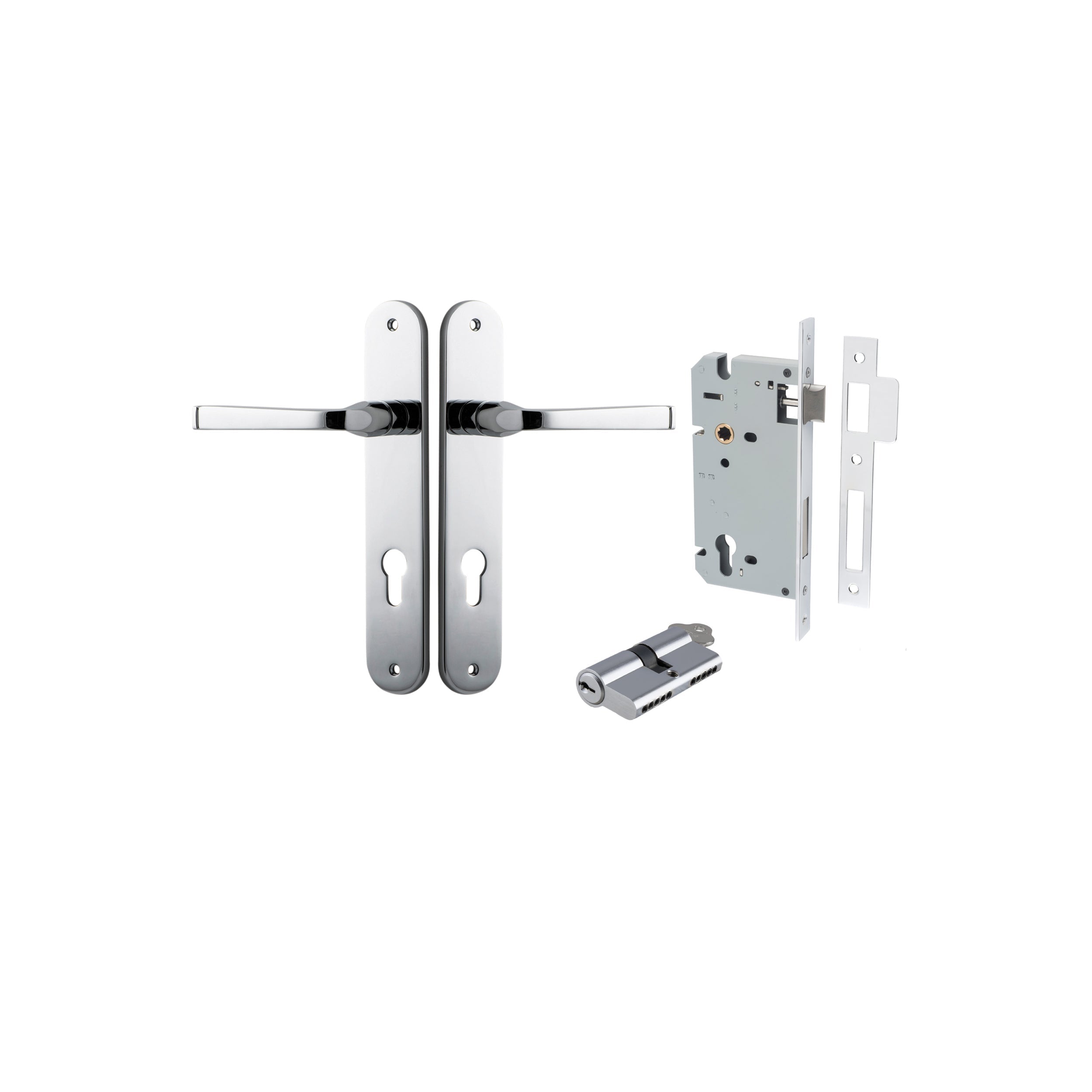 Annecy Lever - Oval Backplate - Entry Point - Iver - Polished Chrome - Door Levers