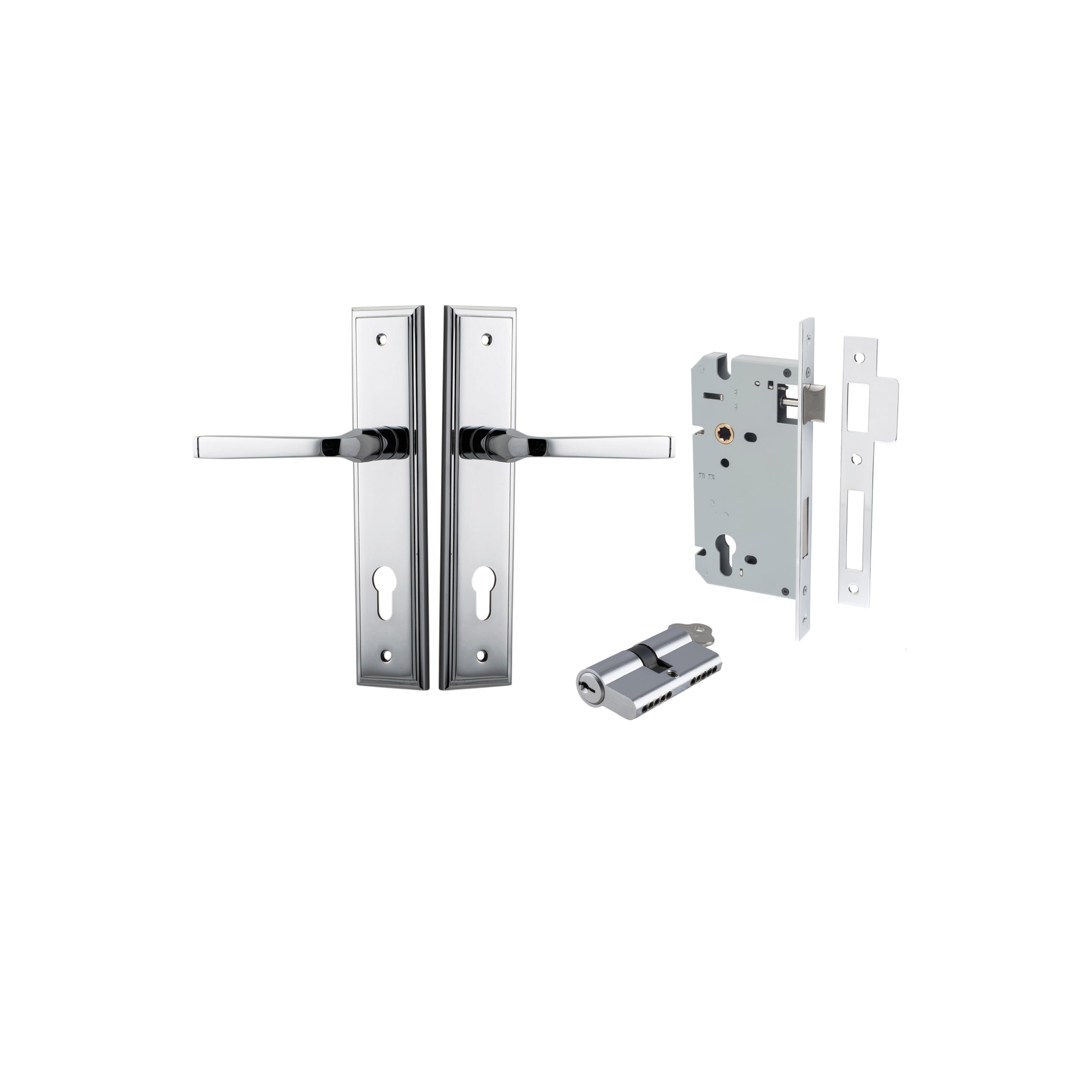 Annecy Lever - Stepped Backplate - Entry Point - Iver - Polished Chrome - Door Levers