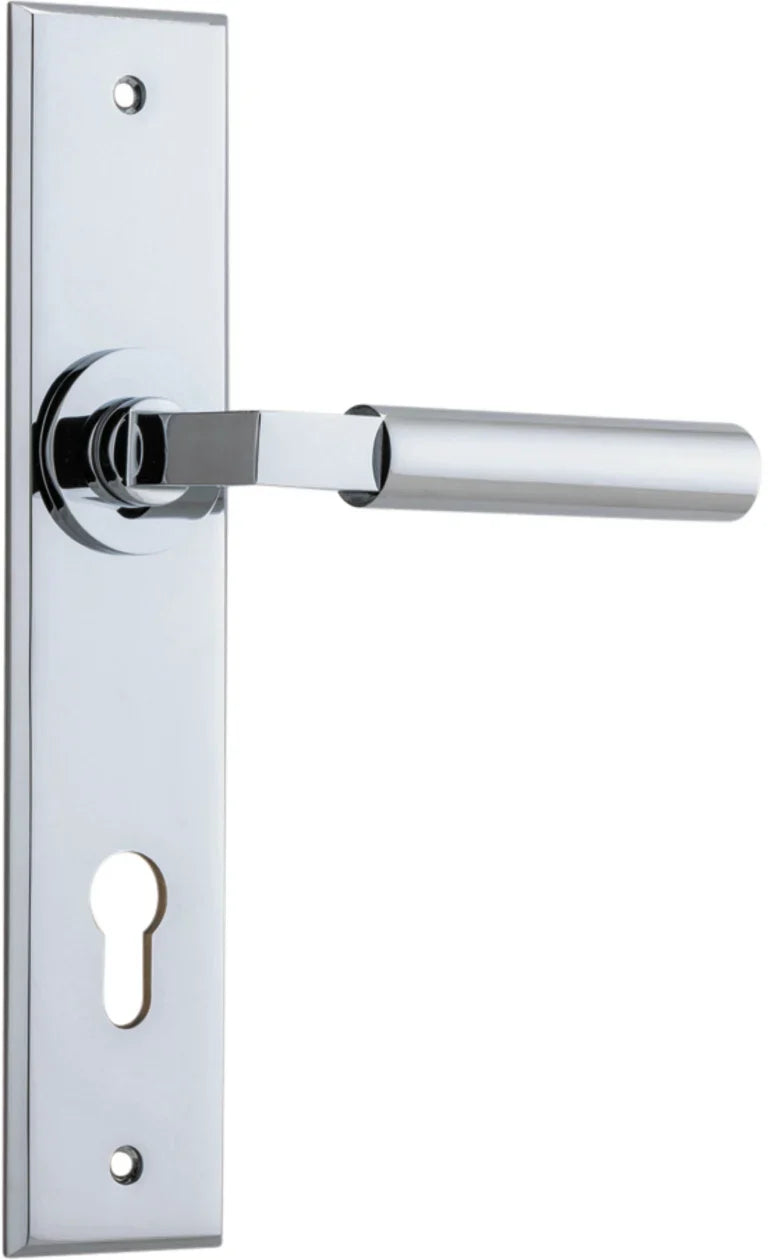 Berlin Lever - Chamfered Backplate - Entry Point - Iver - Polished Chrome - Door Levers