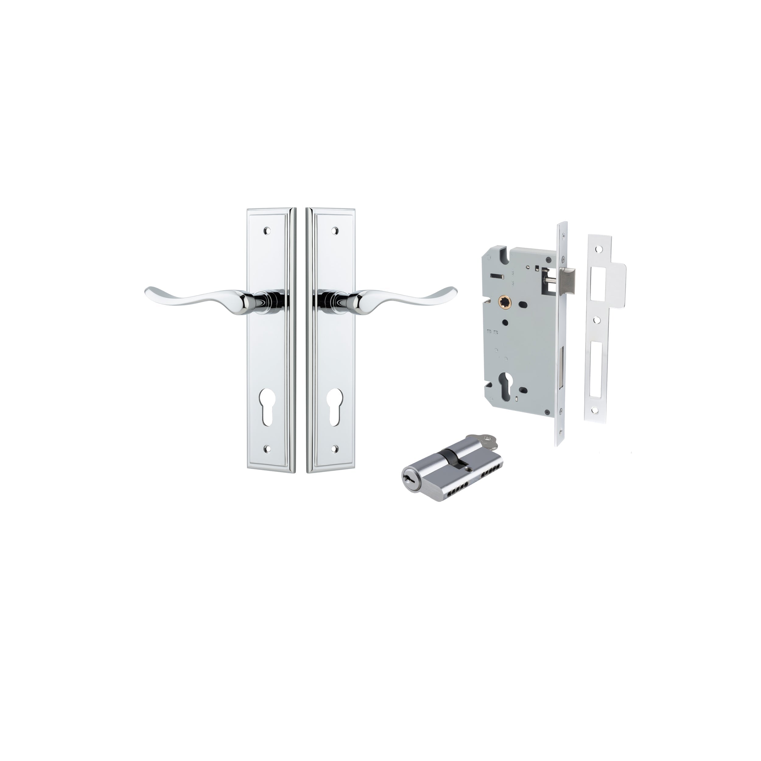 Stirling Lever - Stepped Backplate - Entry Point - Iver - Polished Chrome - Door Levers