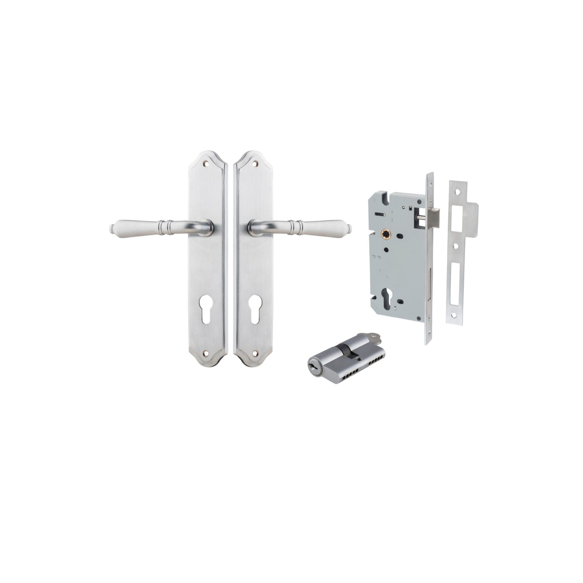 Sarlat Lever - Shouldered Backplate - Entry Point - Iver - Brushed Chrome - Door Levers