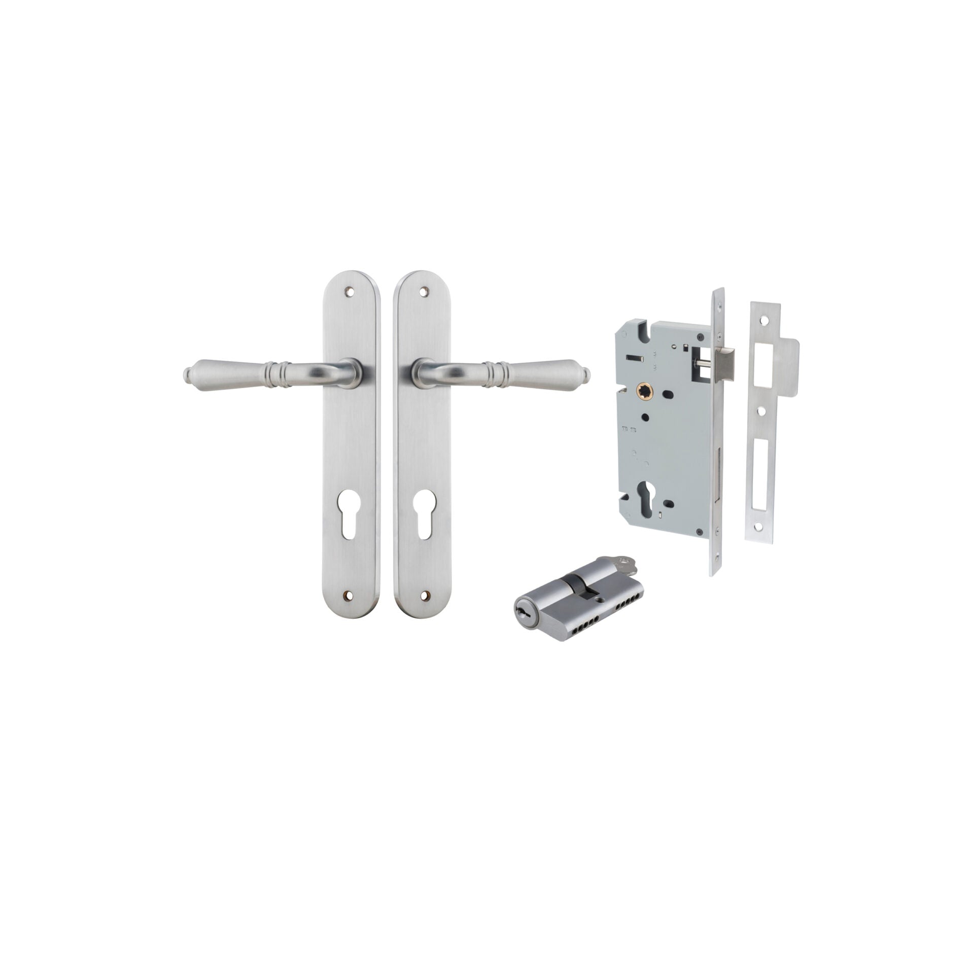 Sarlat Lever - Oval Backplate - Entry Point - Iver - Brushed Chrome - Door Levers