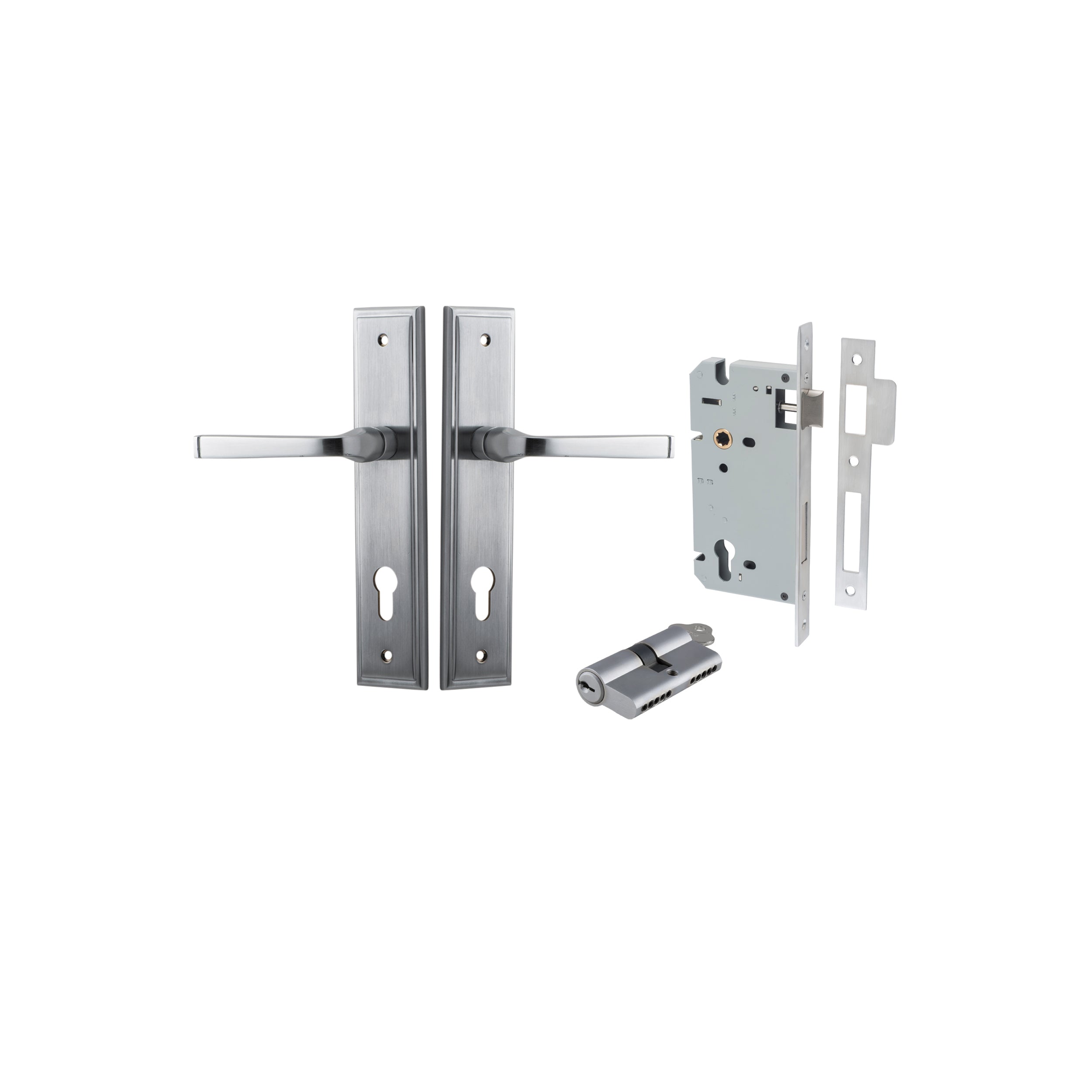 Annecy Lever - Stepped Backplate - Entry Point - Iver - Brushed Chrome - Door Levers