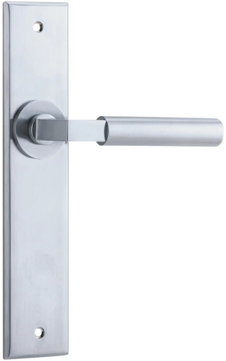 Berlin Lever - Chamfered Backplate - Entry Point - Iver - Brushed Chrome - Door Levers