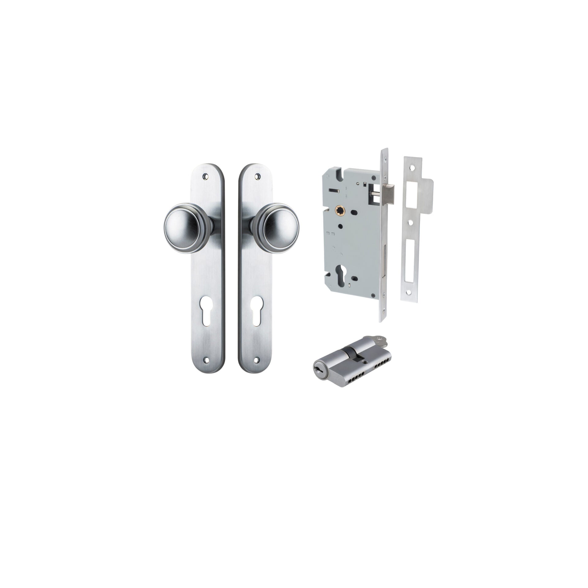 Paddington Knob - Oval Backplate - Entry Point - Iver - Brushed Chrome - Door Knobs