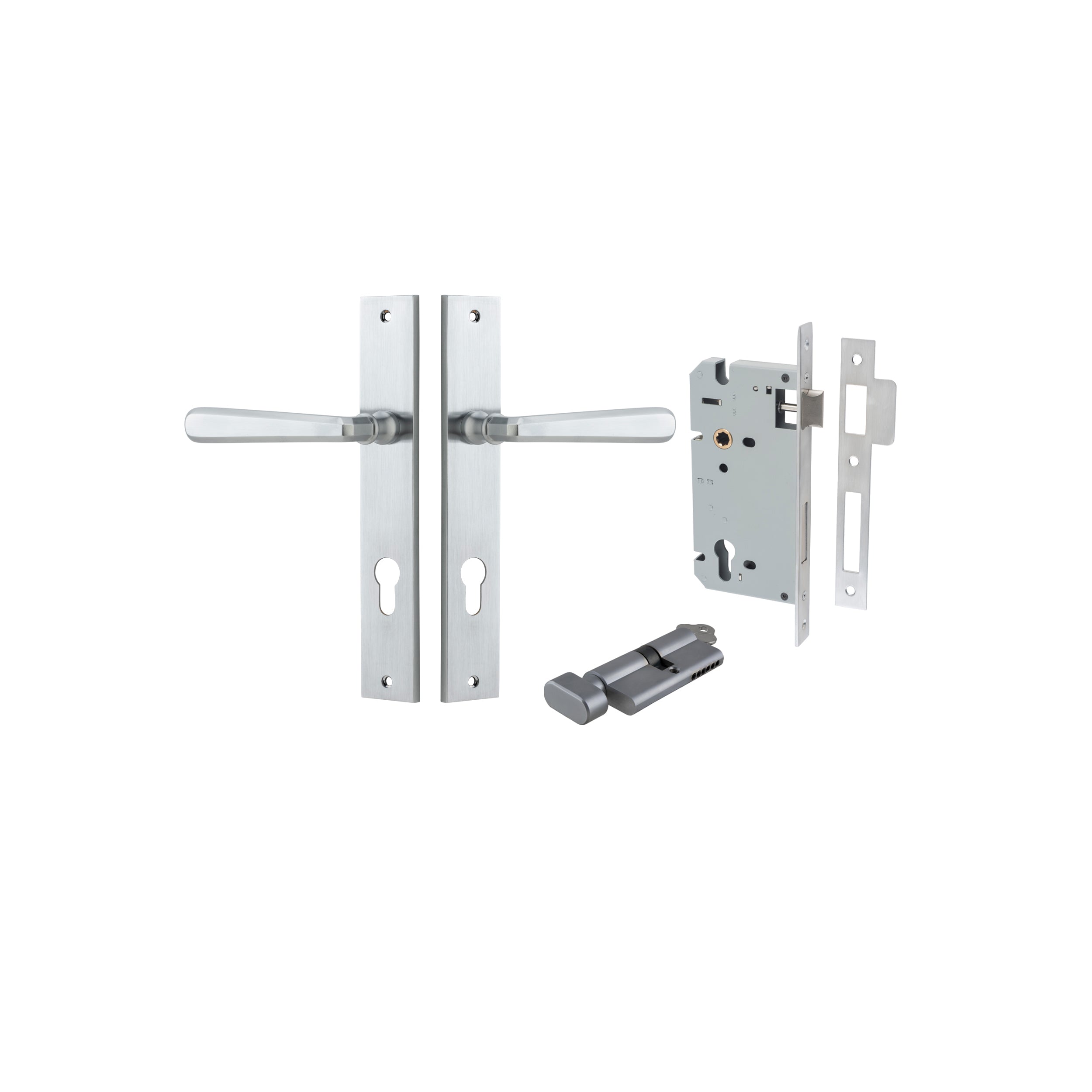 Copenhagen Lever - Rectangular Backplate - Entry Point - Iver - Brushed Chrome - Door Levers