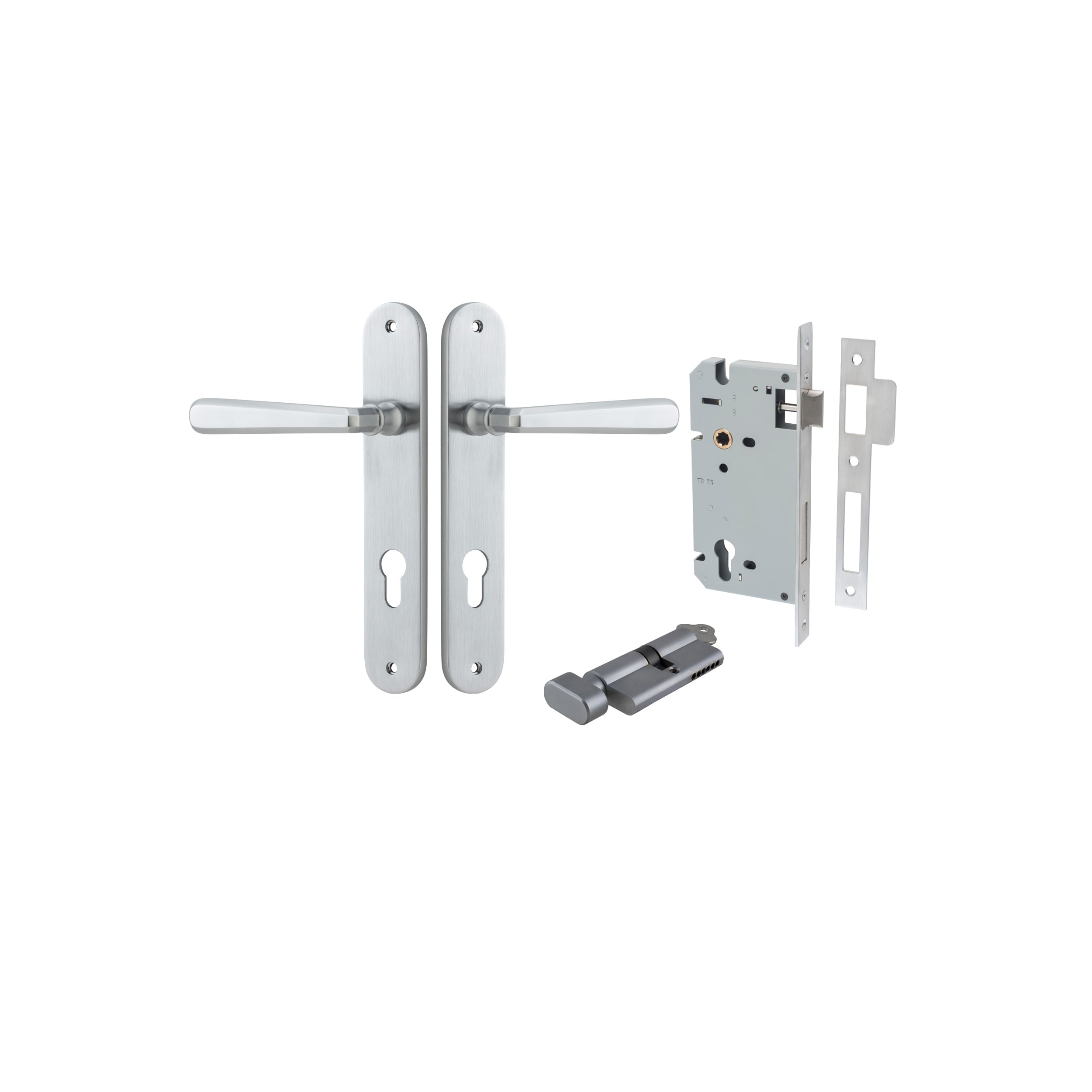 Copenhagen Lever - Oval Backplate - Entry Point - Iver - Brushed Chrome - Door Levers