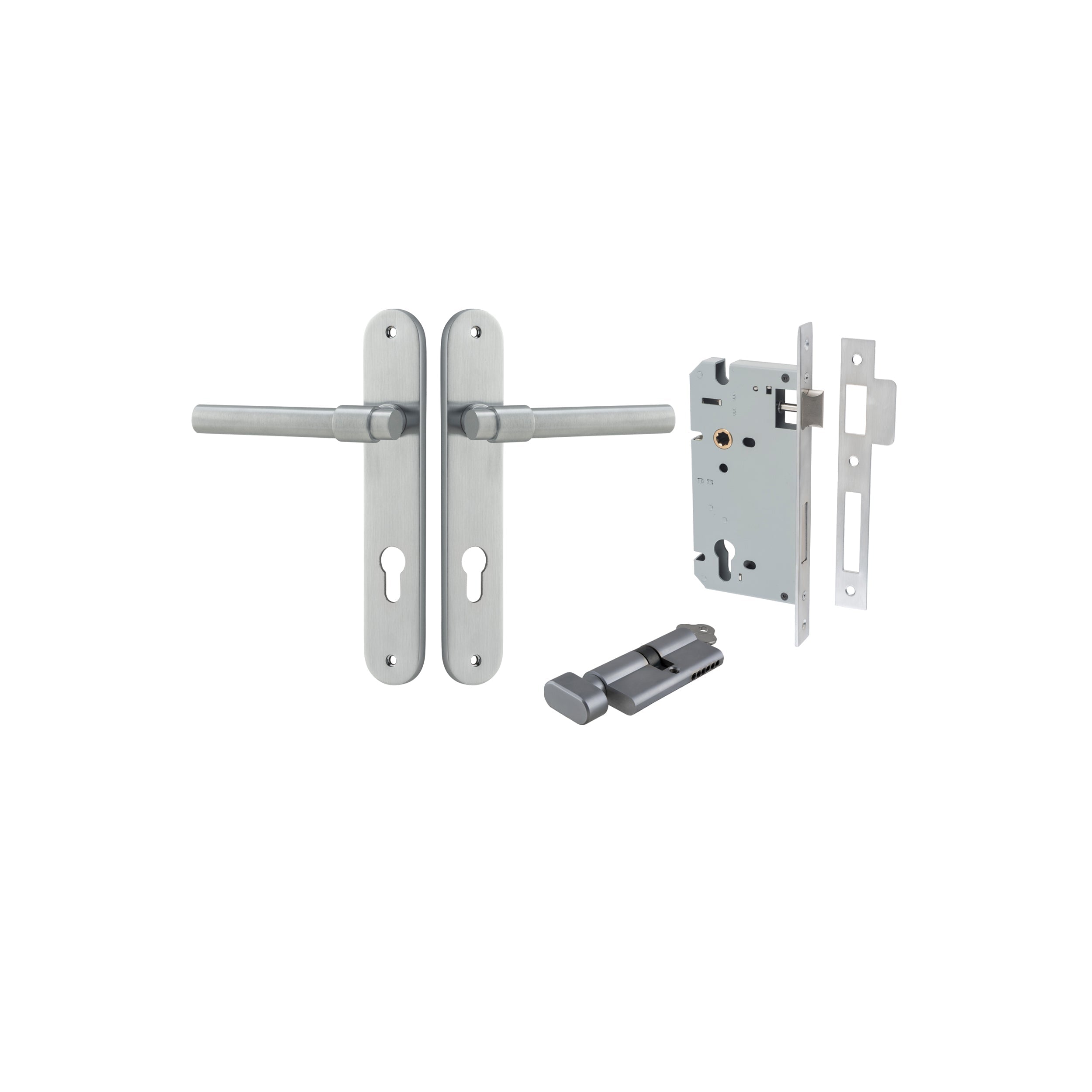 Helsinki Lever - Oval Backplate - Entry Point - Iver - Brushed Chrome - Door Levers