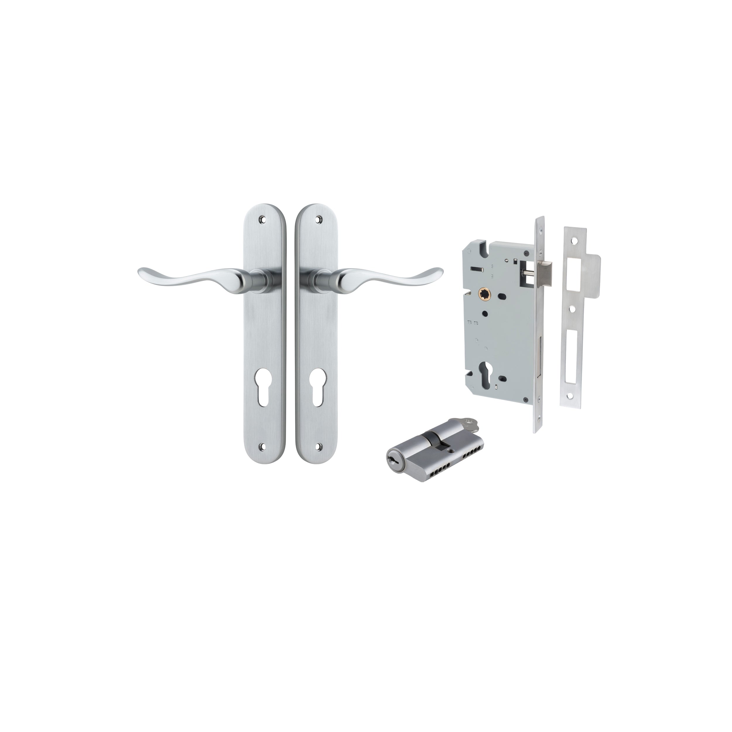 Stirling Lever - Oval Backplate - Entry Point - Iver - Brushed Chrome - Door Levers