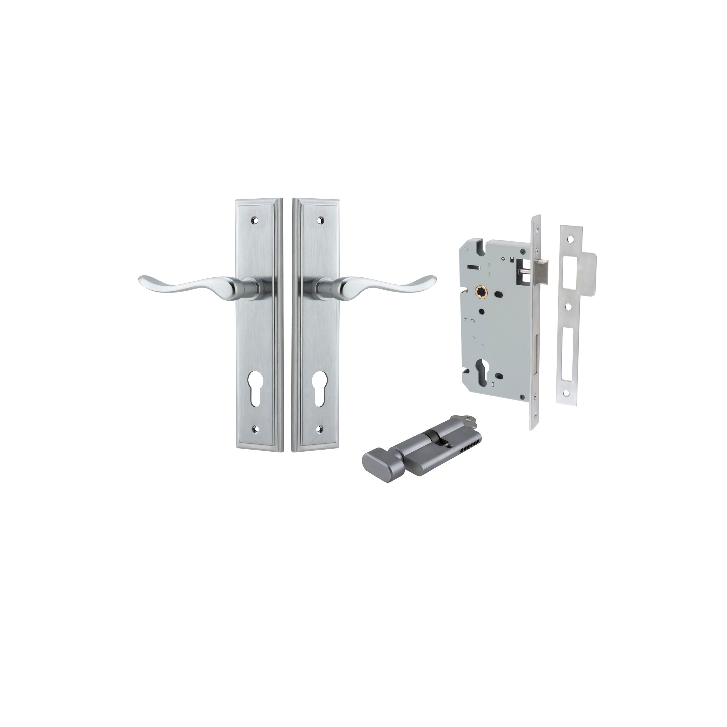 Stirling Lever - Stepped Backplate - Entry Point - Iver - Brushed Chrome - Door Levers