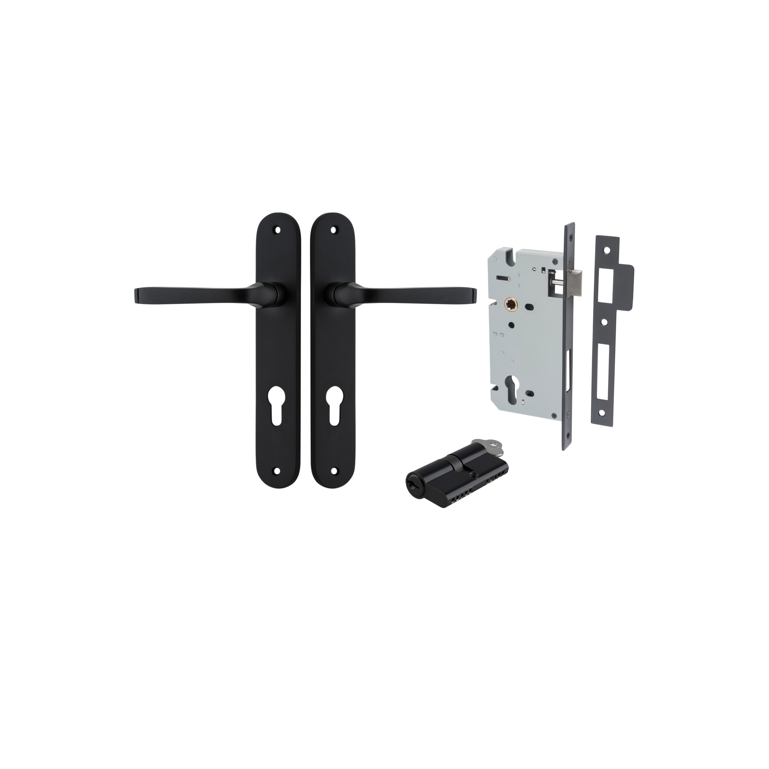 Annecy Lever - Oval Backplate - Entry Point - Iver - Matt Black - Door Levers