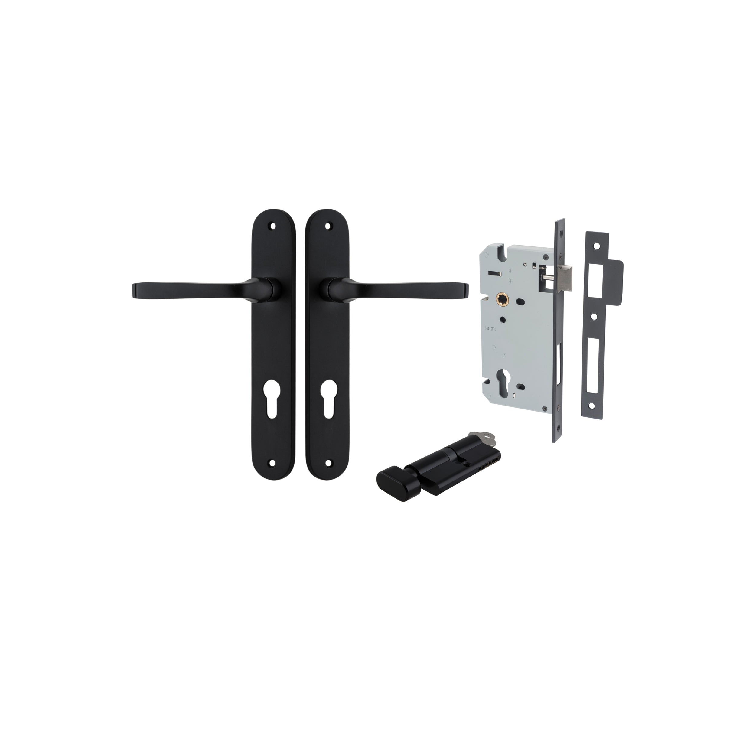 Annecy Lever - Oval Backplate - Entry Point - Iver - Matt Black - Door Levers