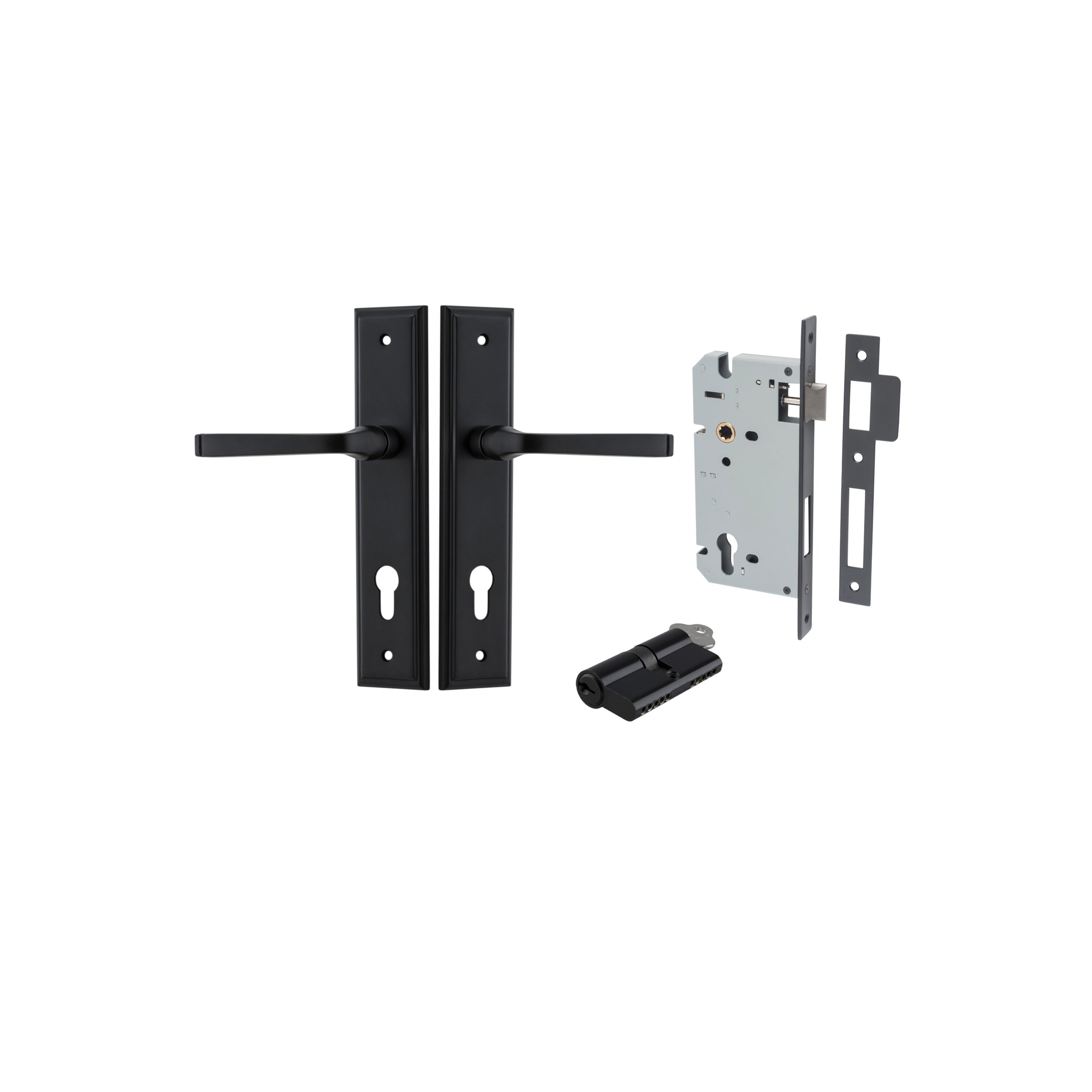 Annecy Lever - Stepped Backplate - Entry Point - Iver - Matt Black - Door Levers