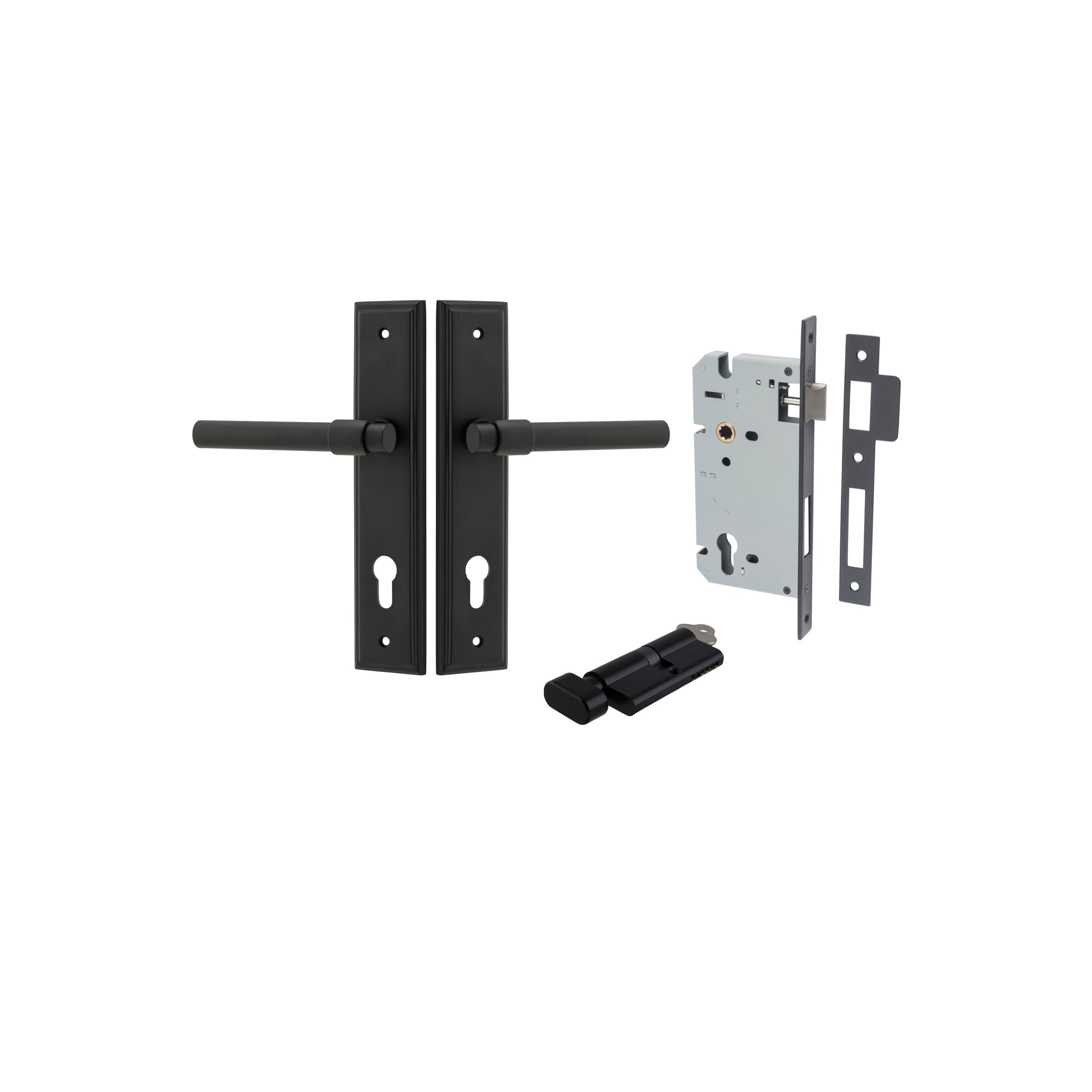 Helsinki Lever - Stepped Backplate - Entry Point - Iver - Matt Black - Door Levers