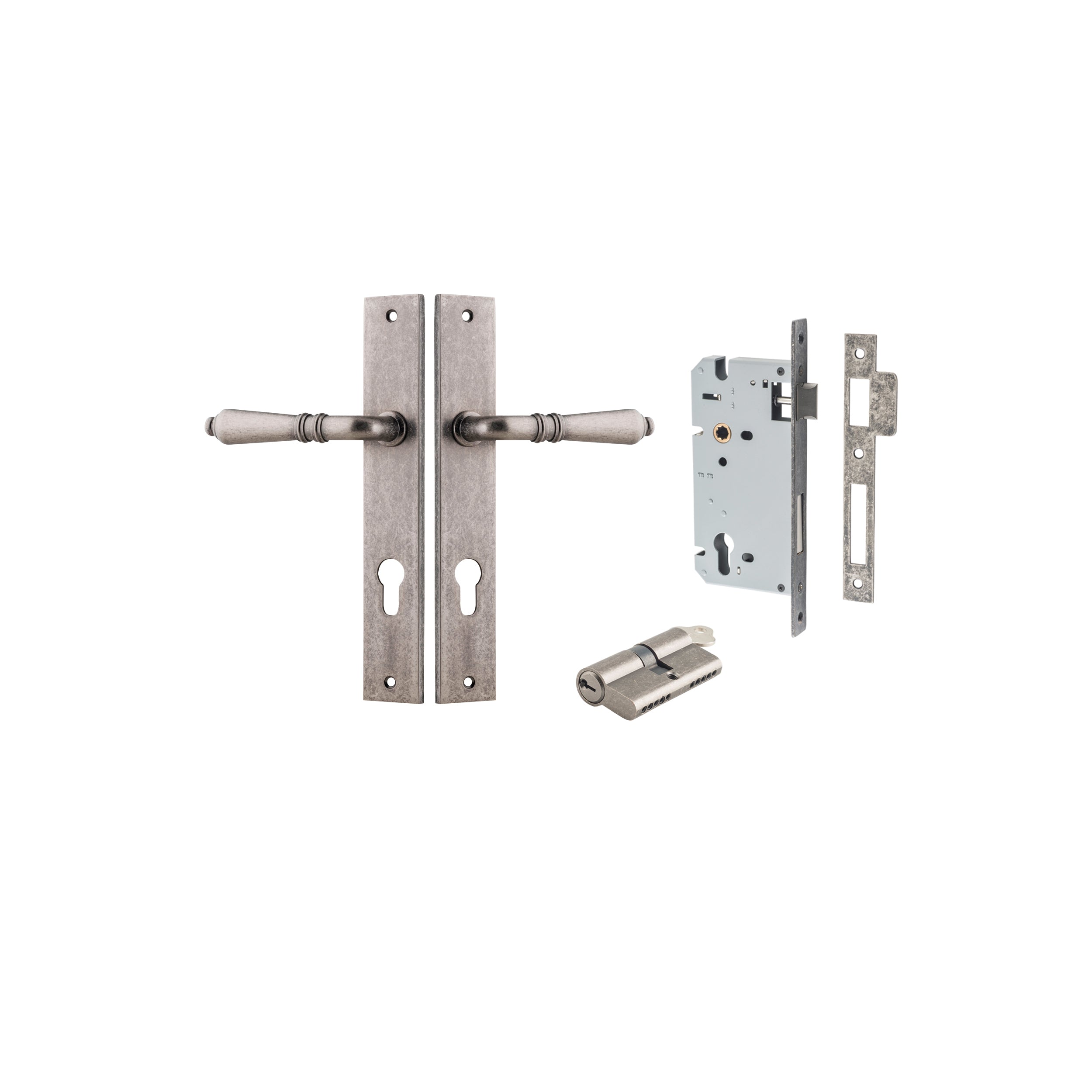 Sarlat Lever - Rectangular Backplate - Entry Point - Iver - Distressed Nickel - Door Levers