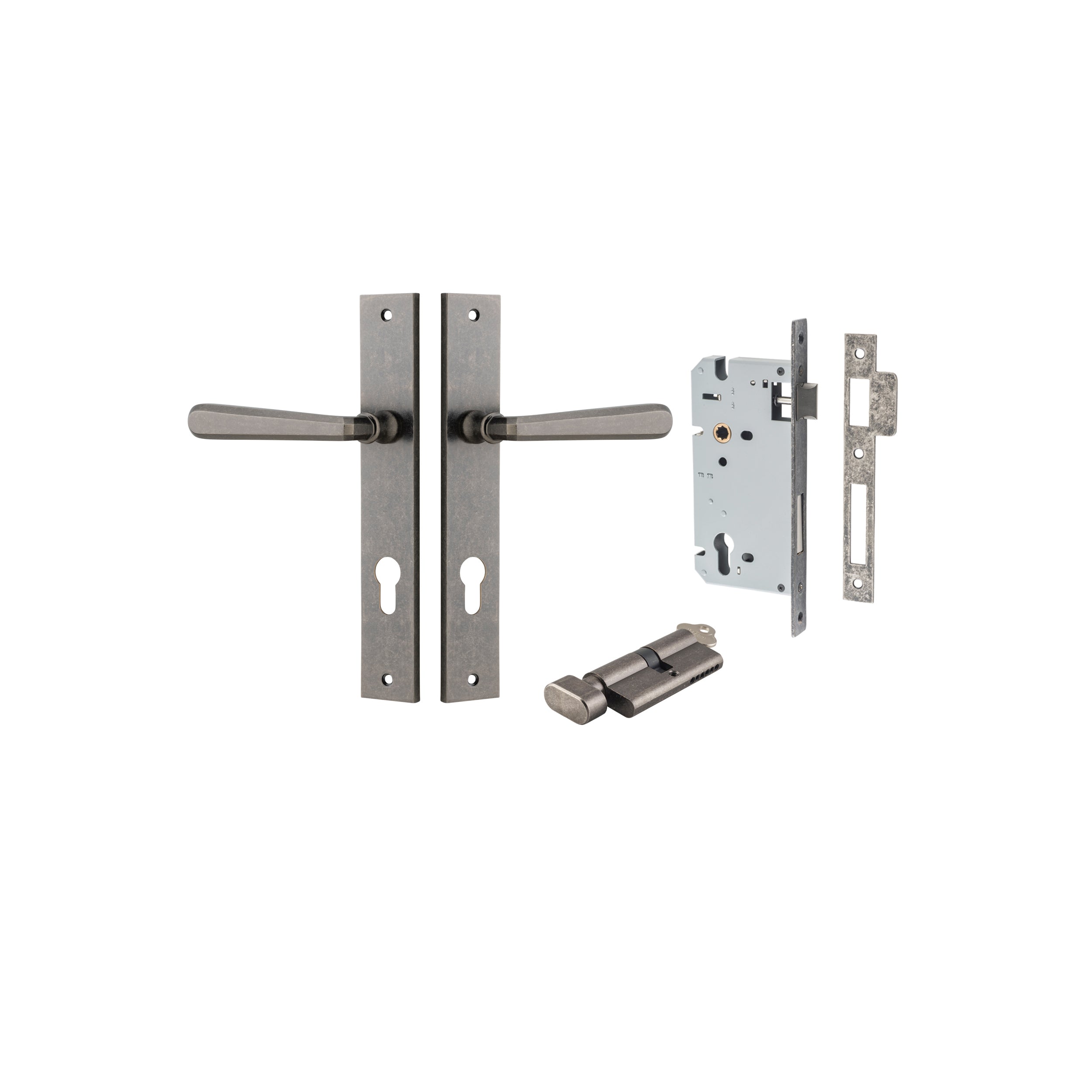 Copenhagen Lever - Rectangular Backplate - Entry Point - Iver - Distressed Nickel - Door Levers