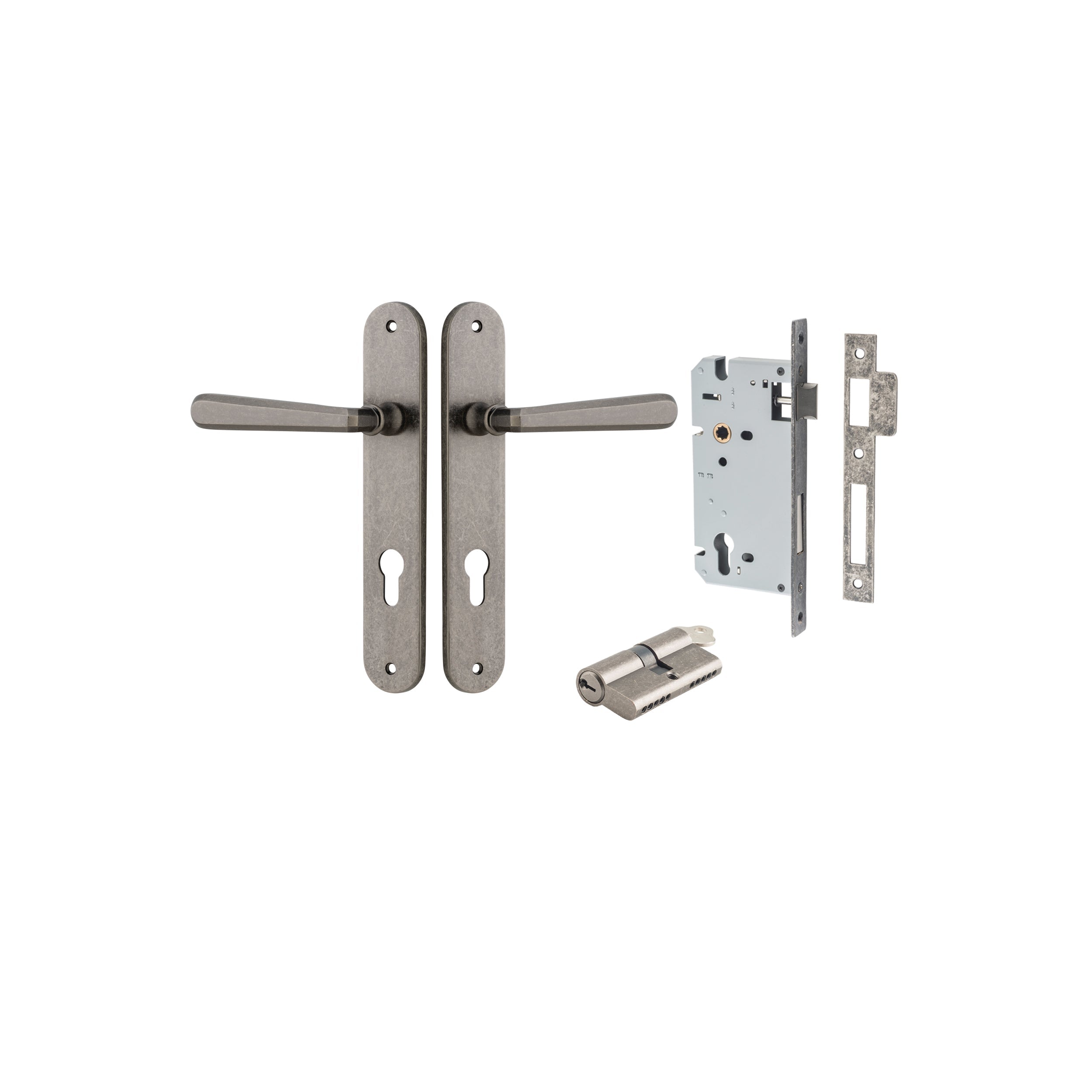 Copenhagen Lever - Oval Backplate - Entry Point - Iver - Distressed Nickel - Door Levers