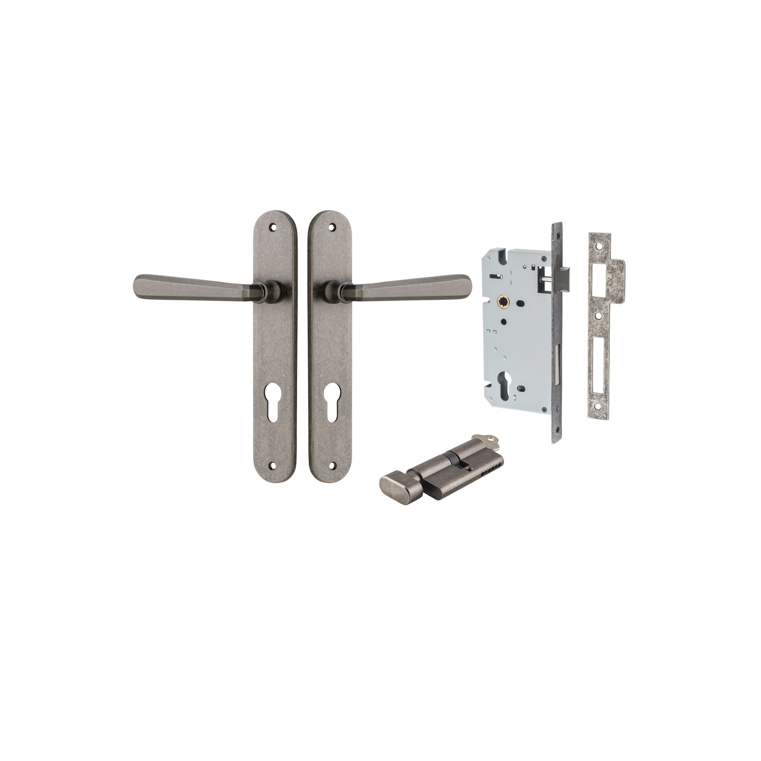 Copenhagen Lever - Oval Backplate - Entry Point - Iver - Distressed Nickel - Door Levers