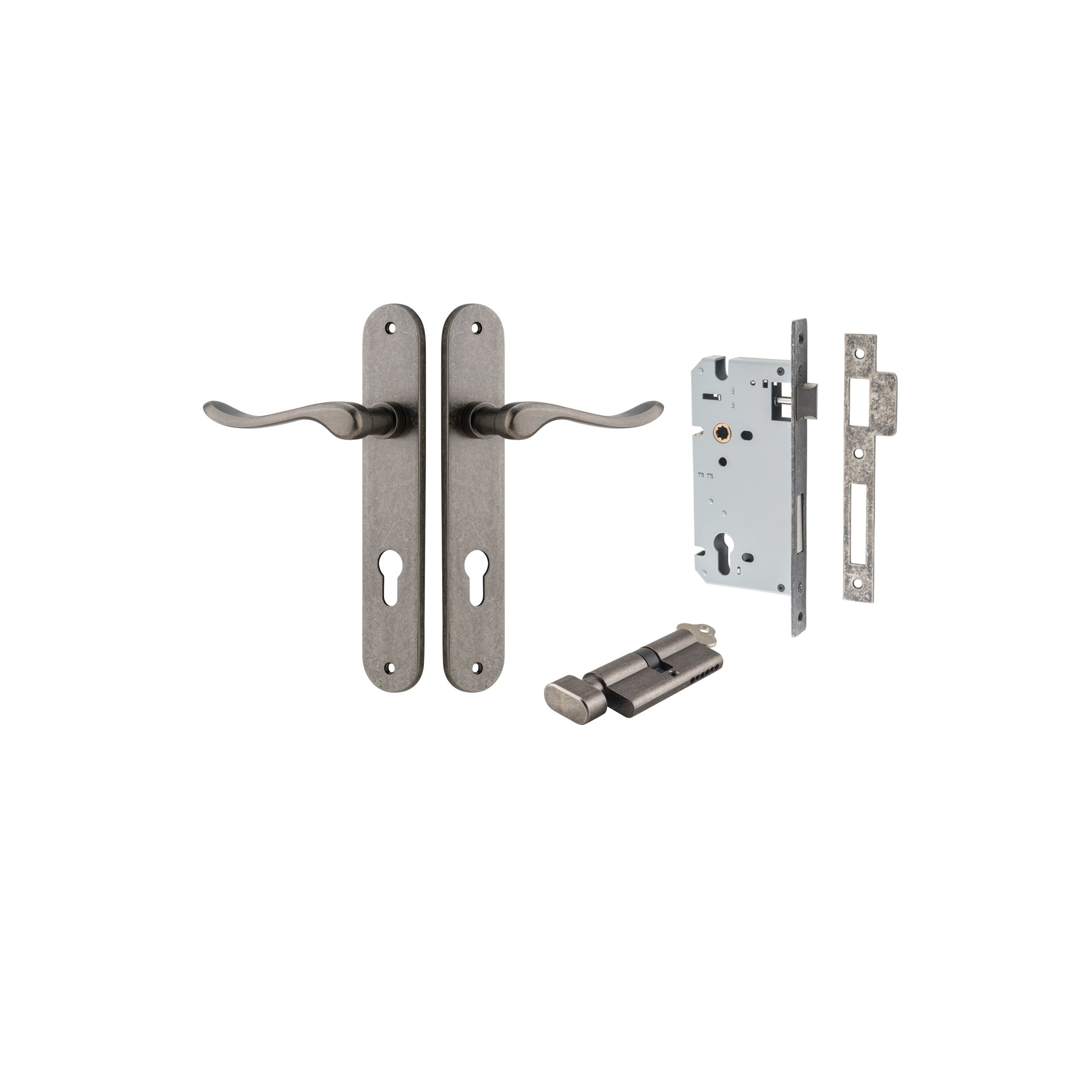 Stirling Lever - Oval Backplate - Entry Point - Iver - Distressed Nickel - Door Levers