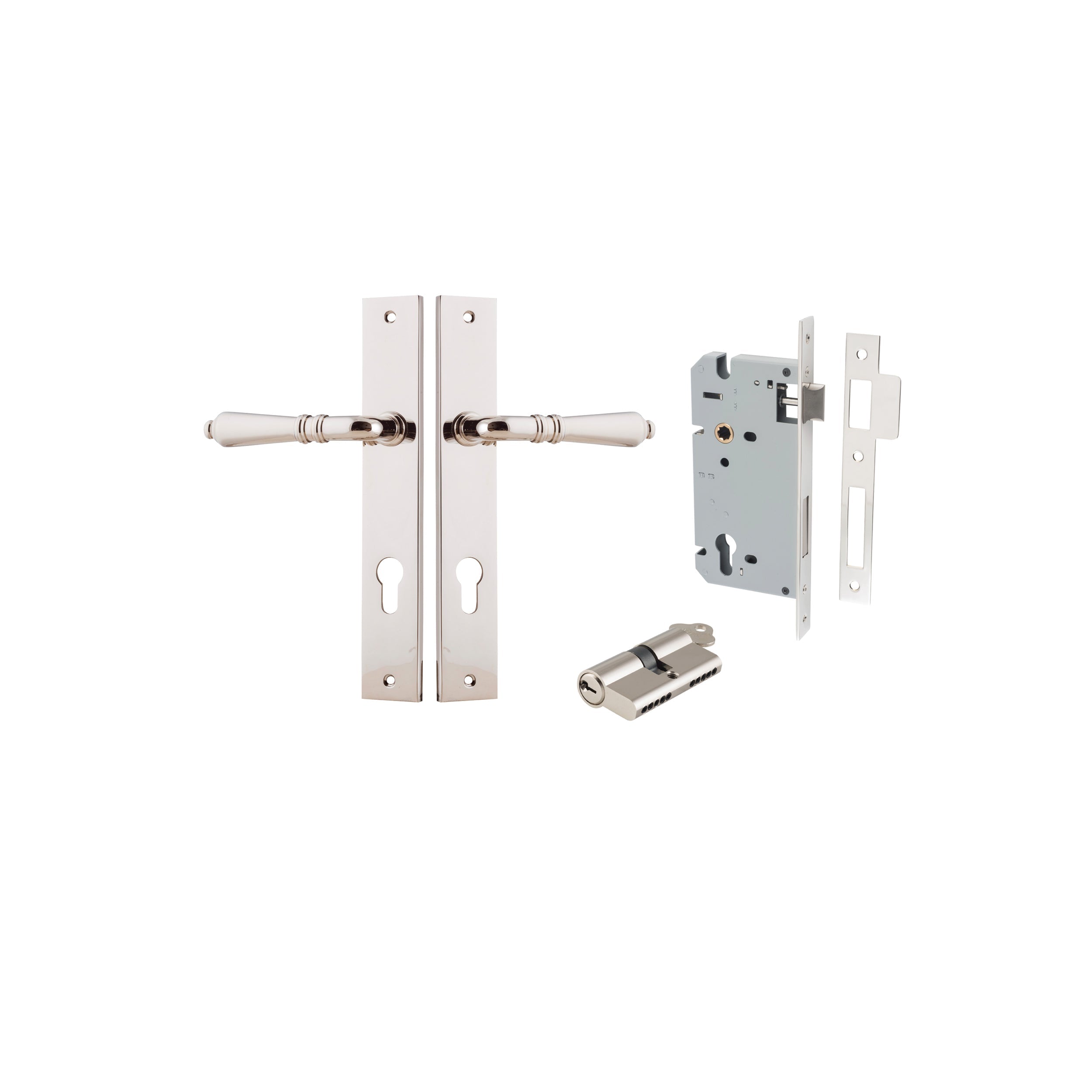 Sarlat Lever - Rectangular Backplate - Entry Point - Iver - Polished Nickel - Door Levers