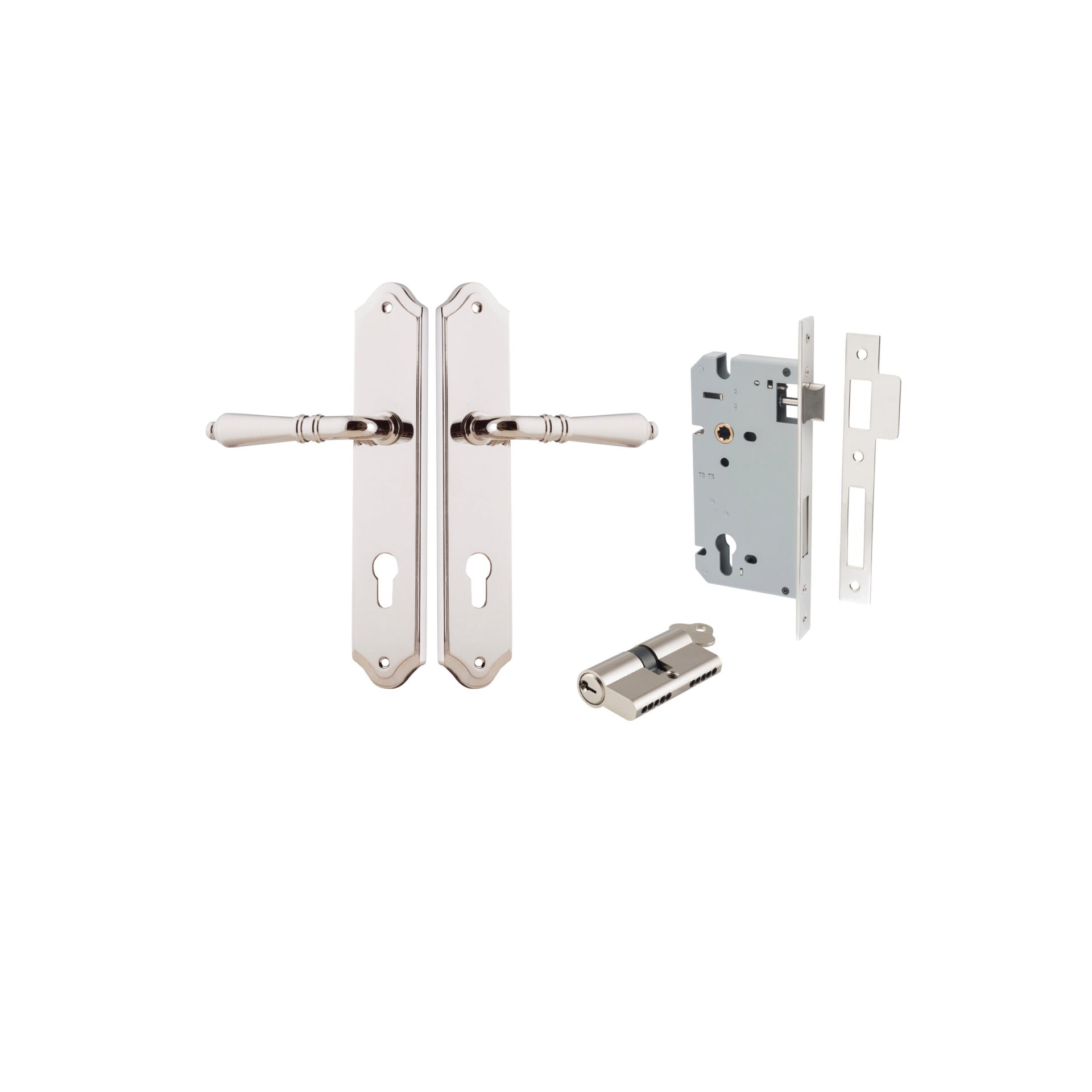 Sarlat Lever - Shouldered Backplate - Entry Point - Iver - Polished Nickel - Door Levers