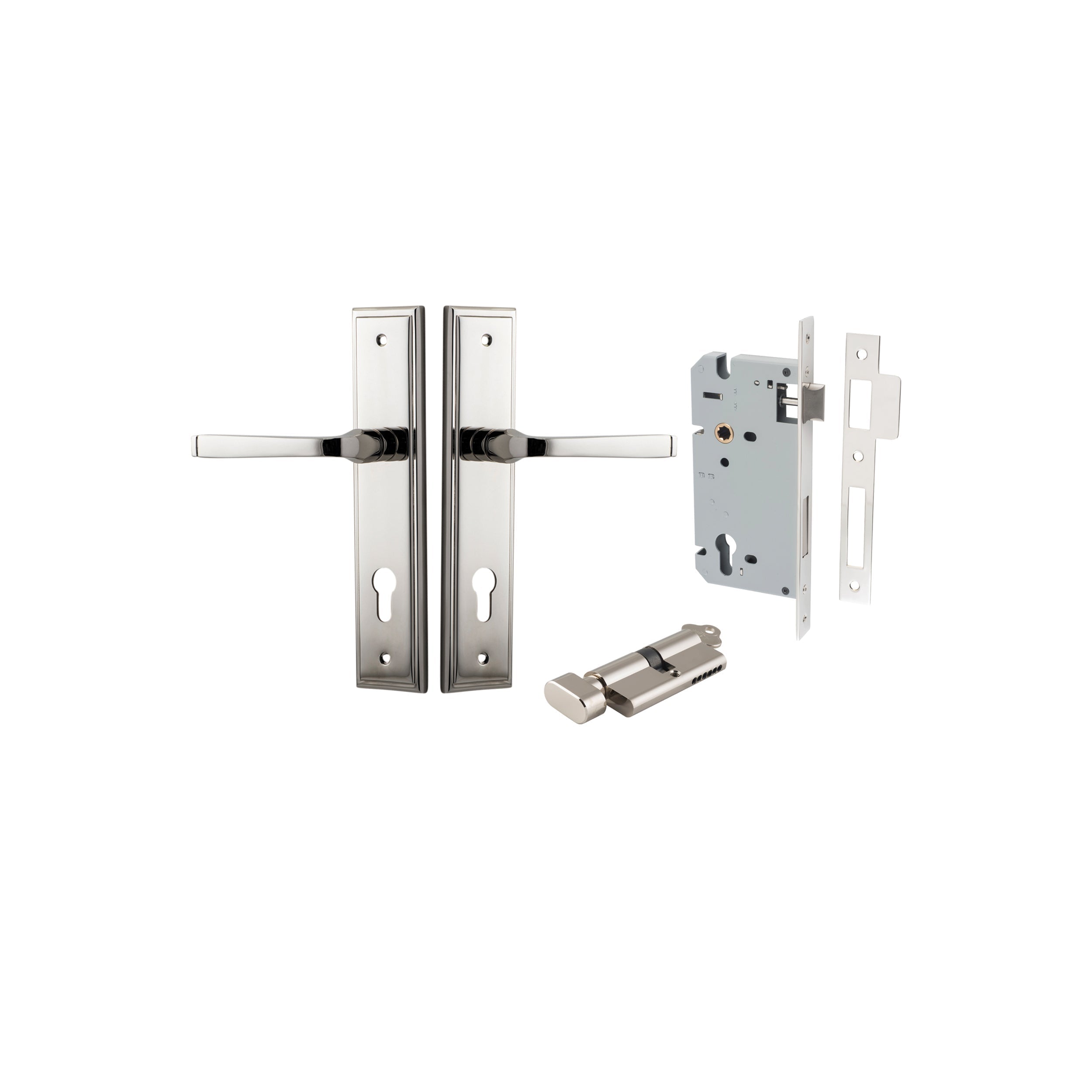 Annecy Lever - Stepped Backplate - Entry Point - Iver - Polished Nickel - Door Levers