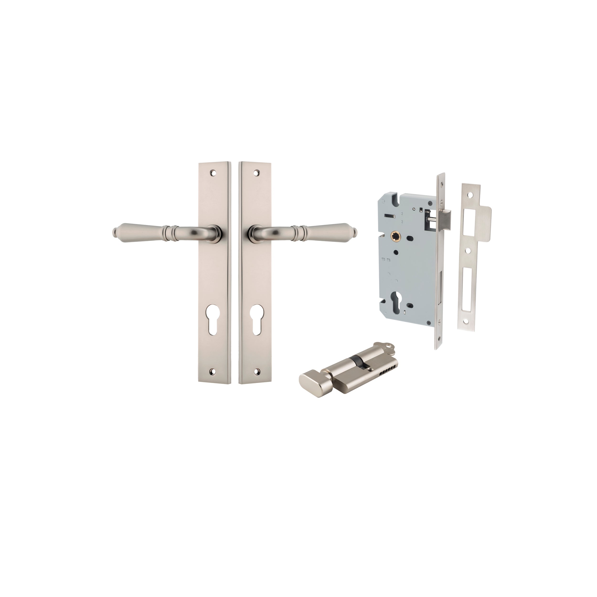 Sarlat Lever - Rectangular Backplate - Entry Point - Iver - Satin Nickel - Door Levers