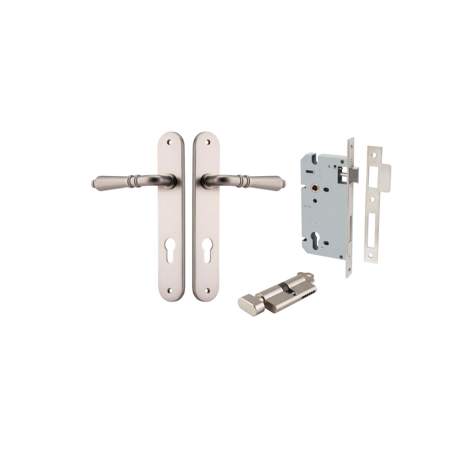 Sarlat Lever - Oval Backplate - Entry Point - Iver - Satin Nickel - Door Levers