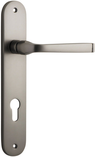 Annecy Lever - Oval Backplate - Entry Point - Iver - Satin Nickel - Door Levers