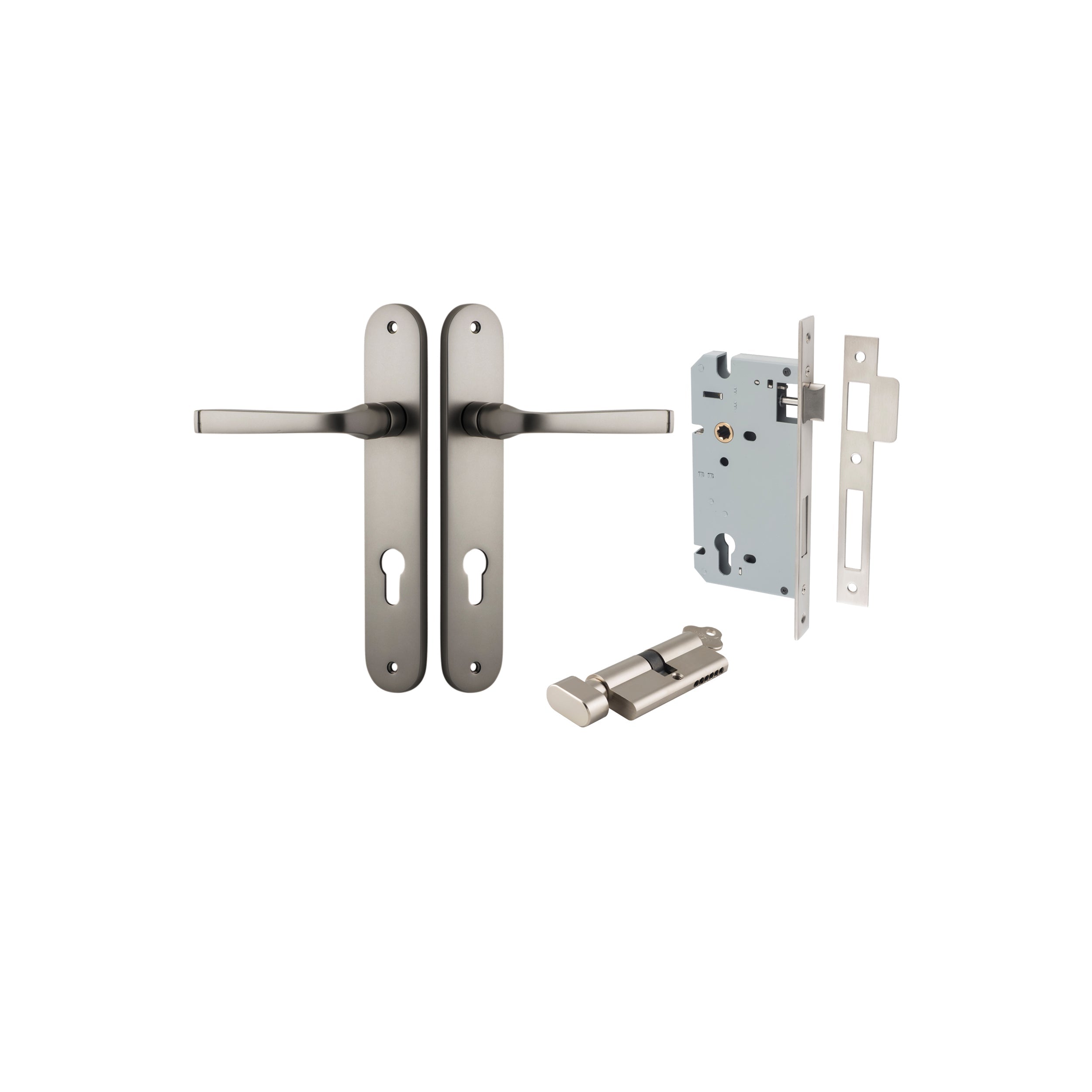 Annecy Lever - Oval Backplate - Entry Point - Iver - Satin Nickel - Door Levers