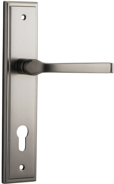 Annecy Lever - Stepped Backplate - Entry Point - Iver - Satin Nickel - Door Levers