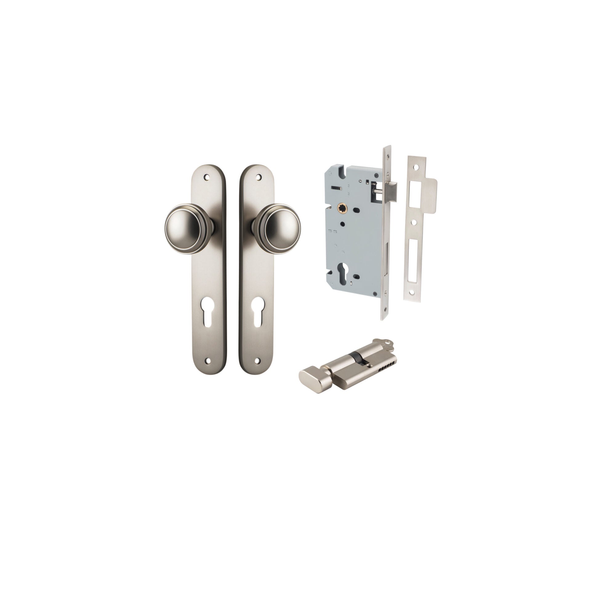 Paddington Knob - Oval Backplate - Entry Point - Iver - Satin Nickel - Door Knobs