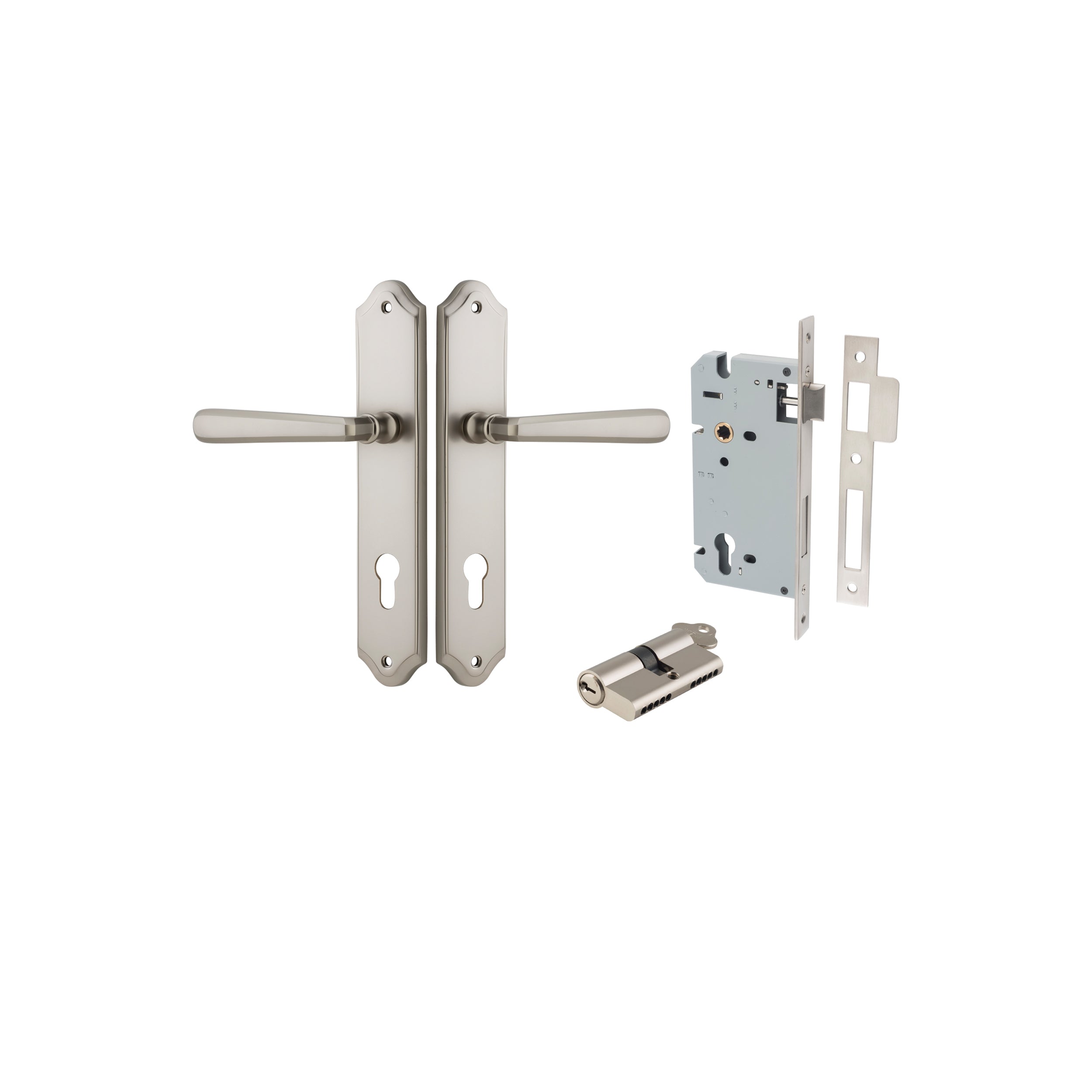 Copenhagen Lever - Shouldered Backplate - Entry Point - Iver - Satin Nickel - Door Levers