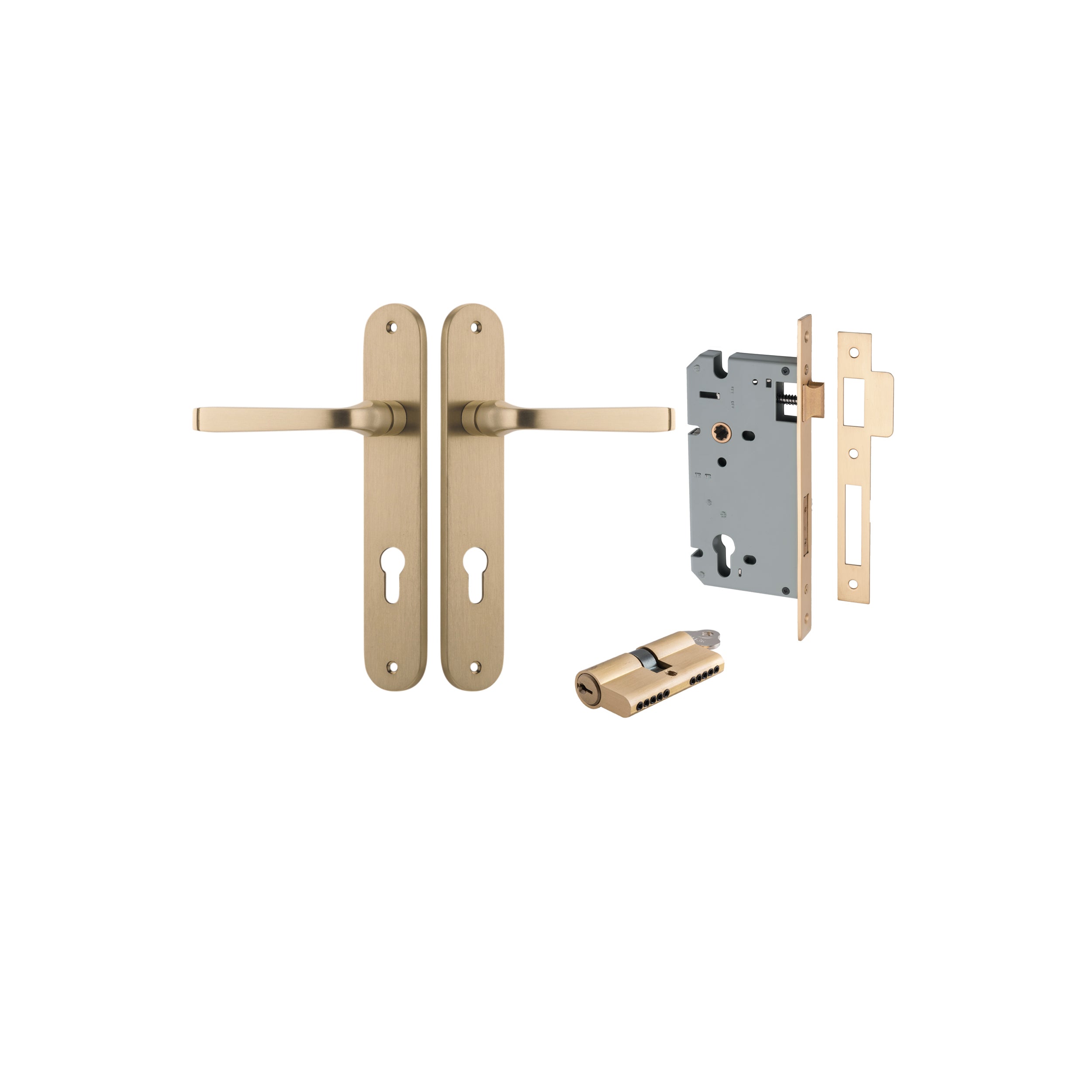 Annecy Lever - Oval Backplate - Entry Point - Iver - Brushed Brass - Door Levers