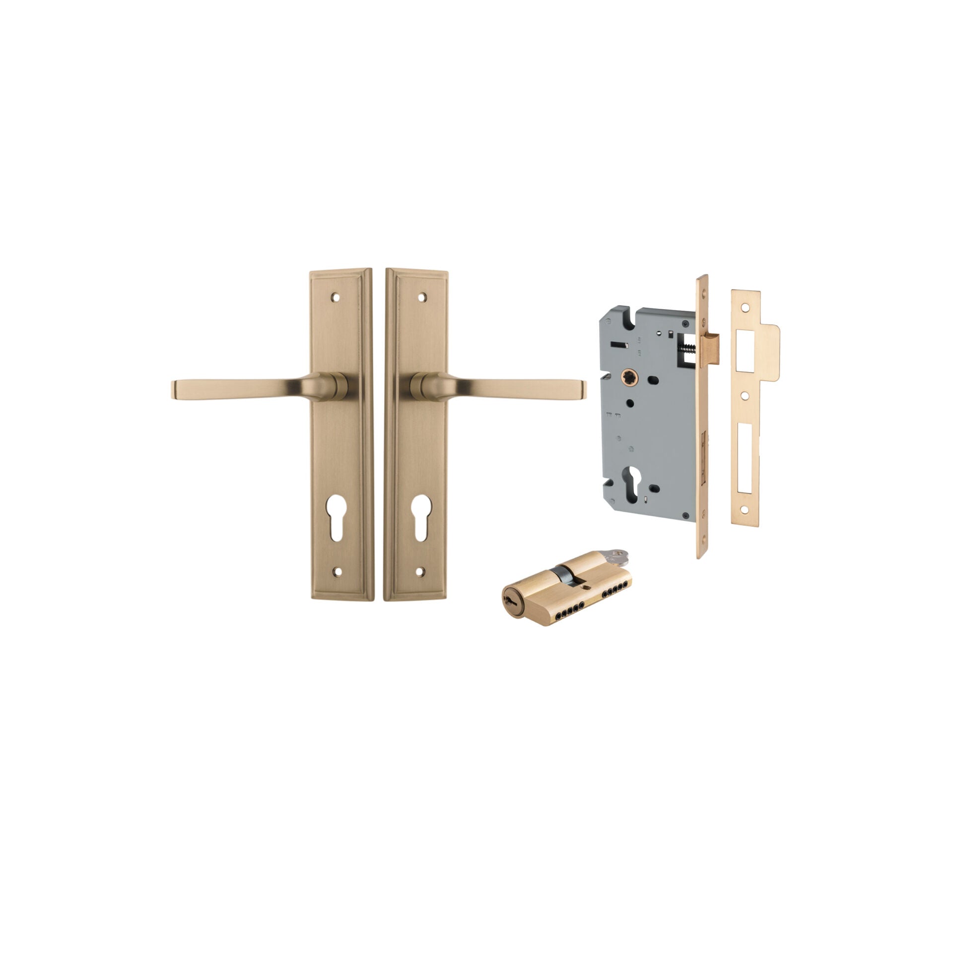 Annecy Lever - Stepped Backplate - Entry Point - Iver - Brushed Brass - Door Levers