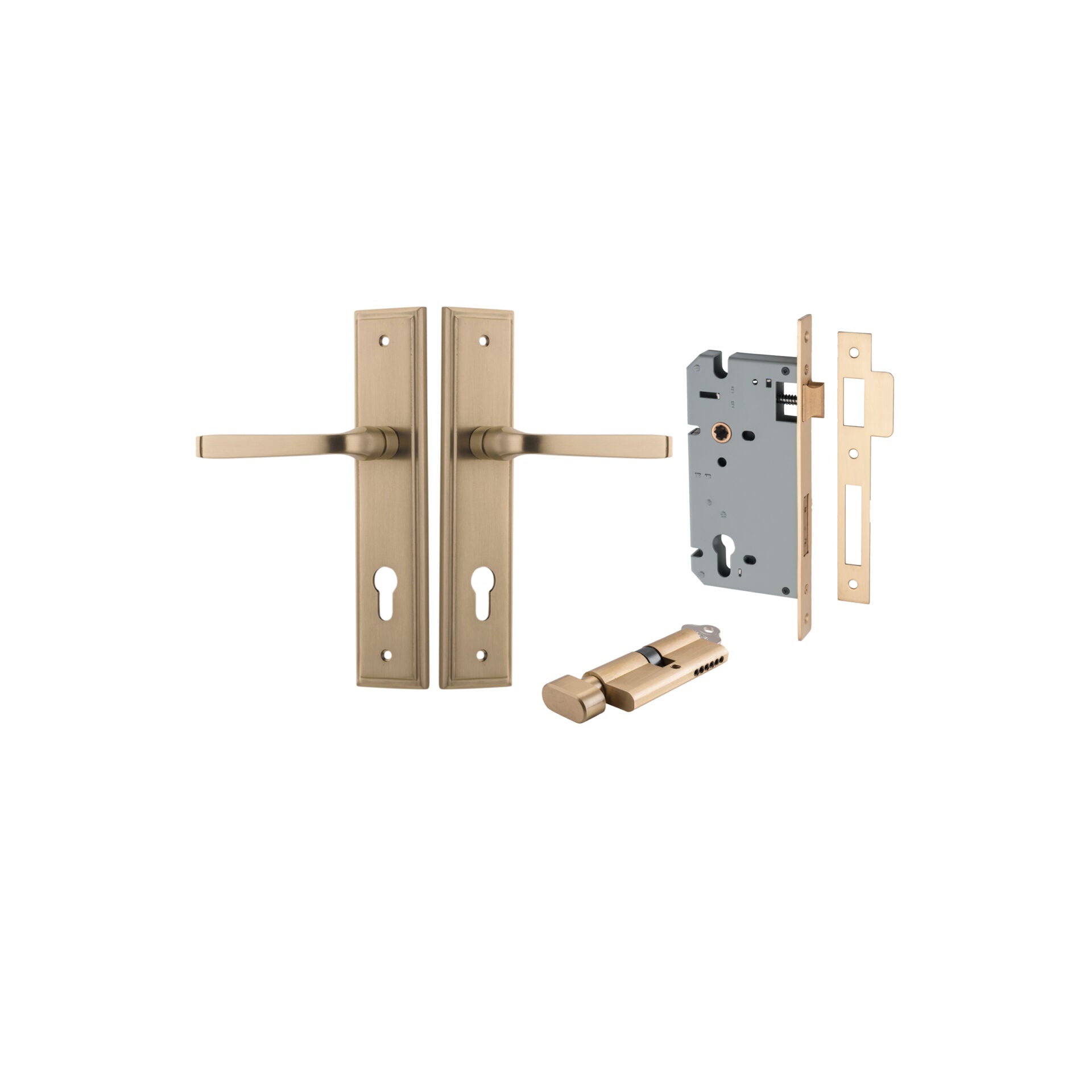 Annecy Lever - Stepped Backplate - Entry Point - Iver - Brushed Brass - Door Levers