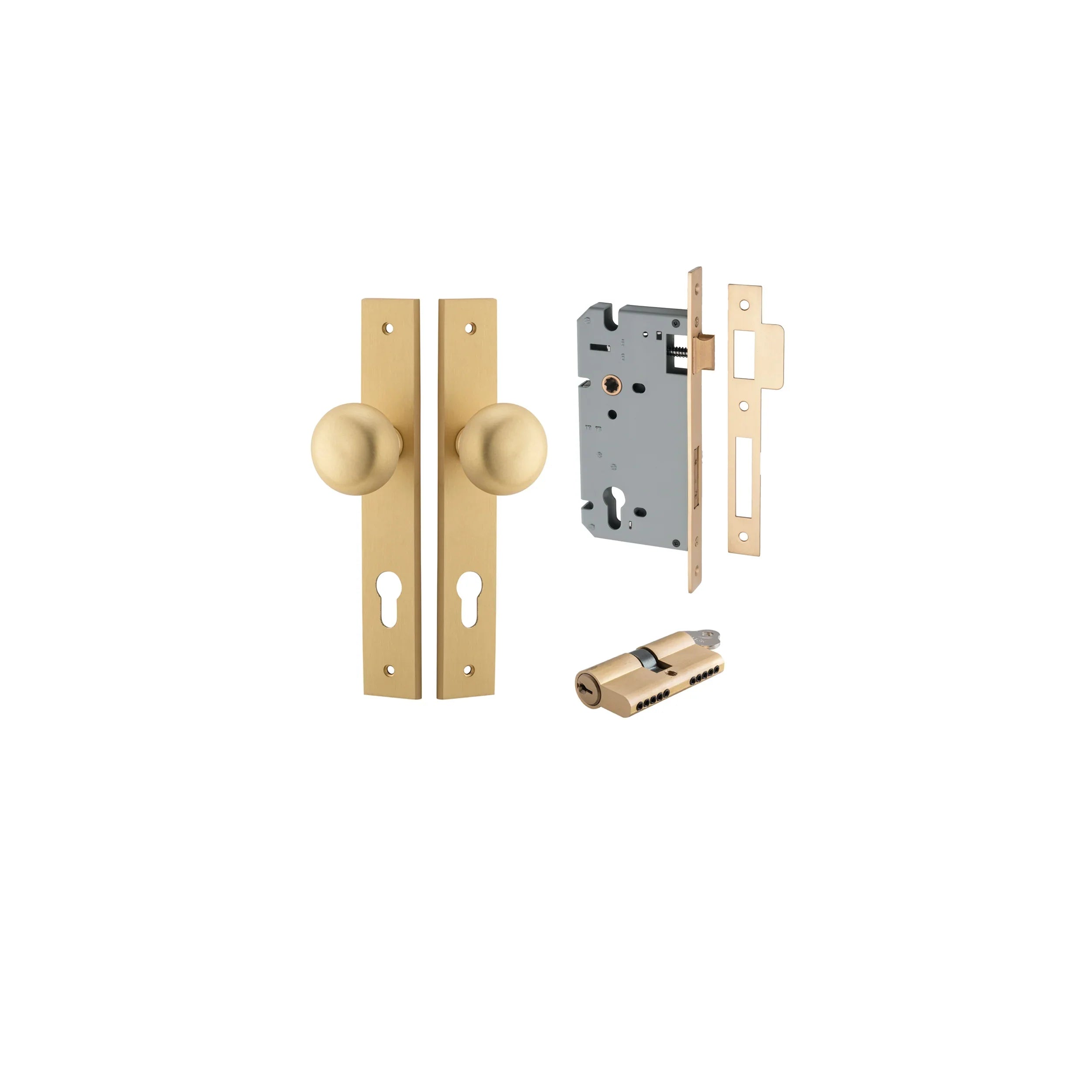 Cambridge Knob - Rectangular Backplate - Entry Point - Iver - Brushed Brass - Door Knobs