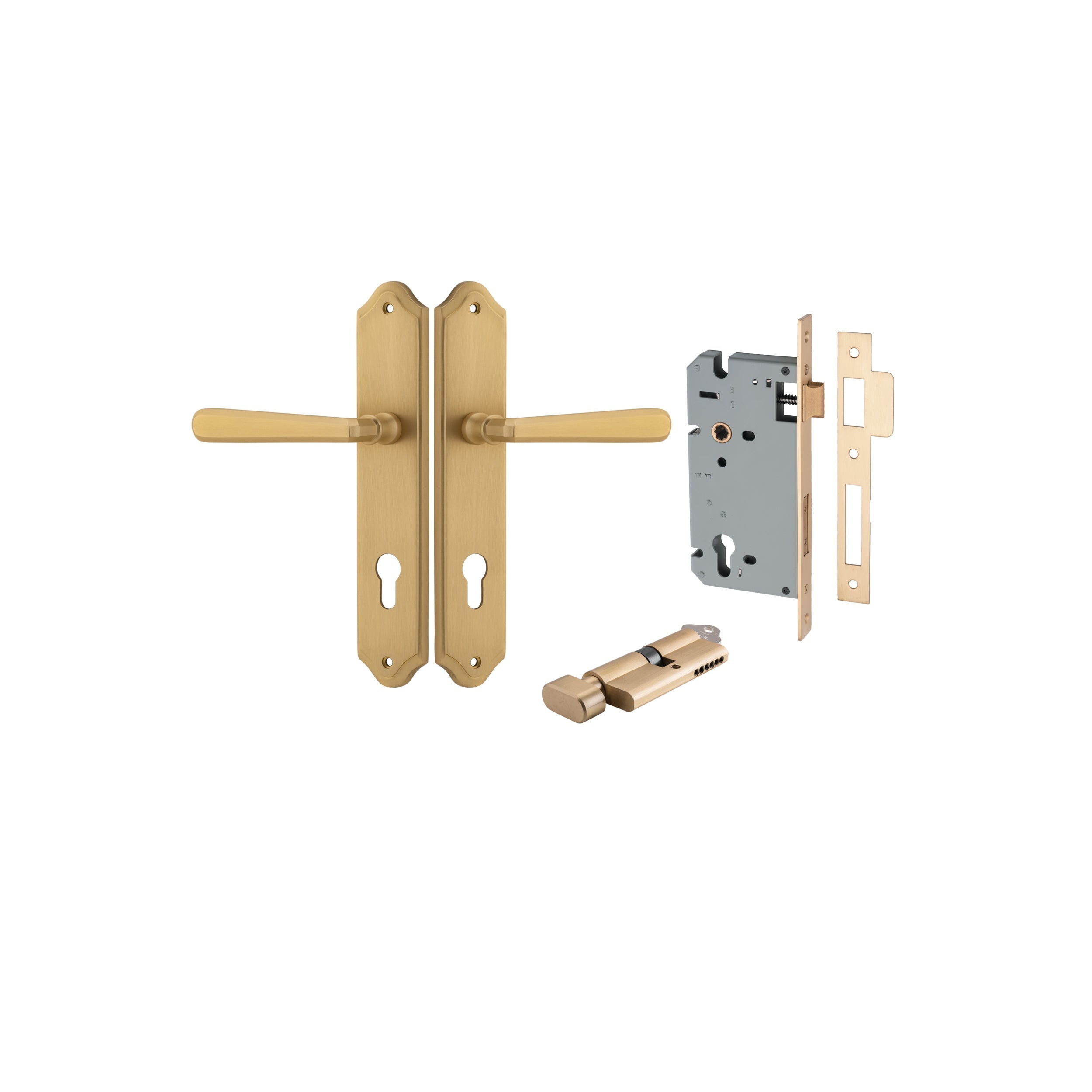 Copenhagen Lever - Shouldered Backplate - Entry Point - Iver - Brushed Brass - Door Levers