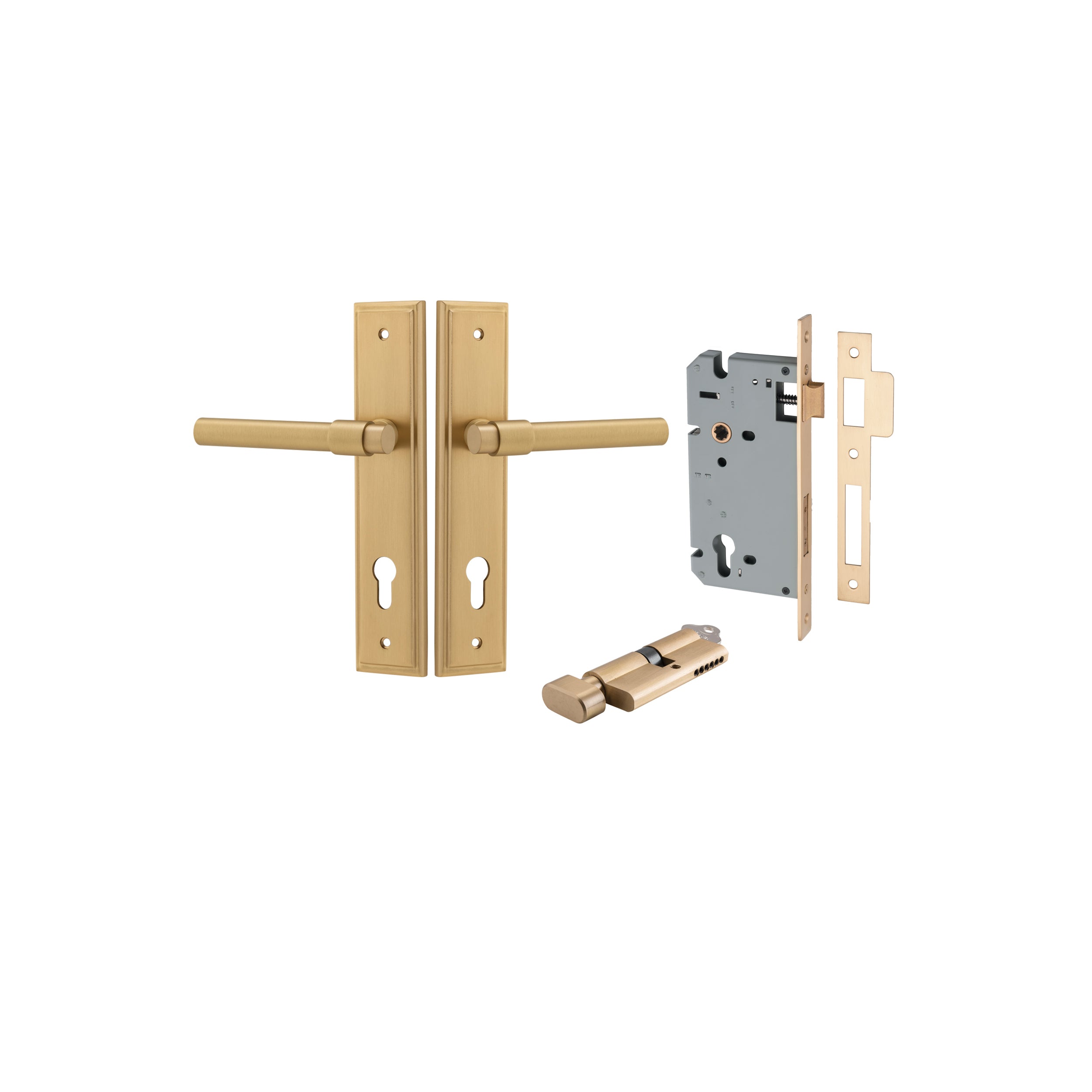 Helsinki Lever - Stepped Backplate - Entry Point - Iver - Brushed Brass - Door Levers