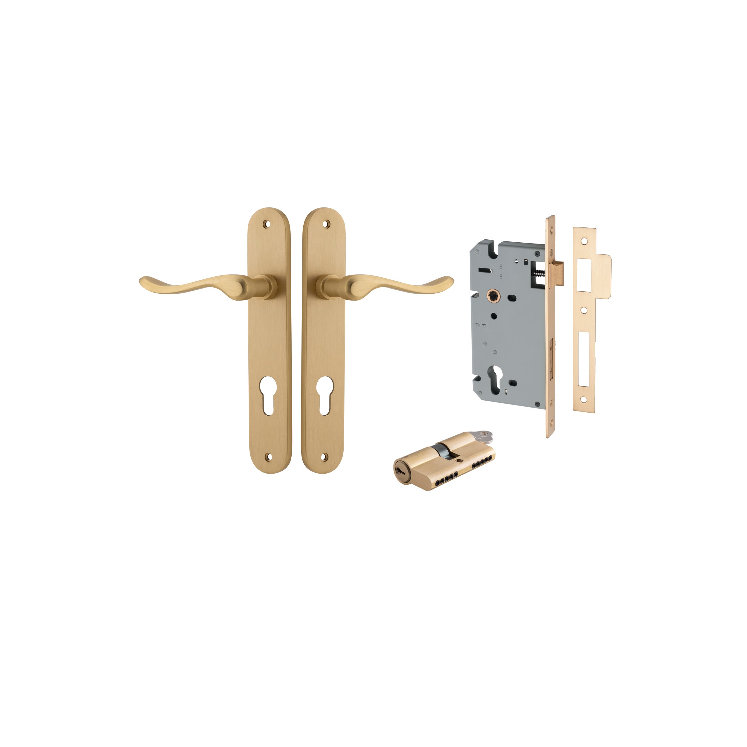 Stirling Lever - Oval Backplate - Entry Point - Iver - Brushed Brass - Door Levers