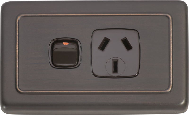 1 Gang Flat Plate Rocker Switches with Socket by Tradco