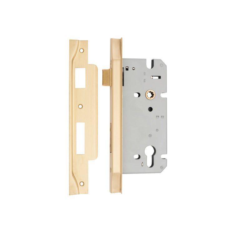 85mm Euro Mortice Locks - Rebated - Entry Point - Iver - Brushed Brass - External Locks